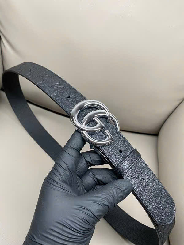 Thắt lưng dây nịt Gucci GC logo mặt kim loại dây khắc vân chìm Like Auth 90-100 MK\Mặt bạc