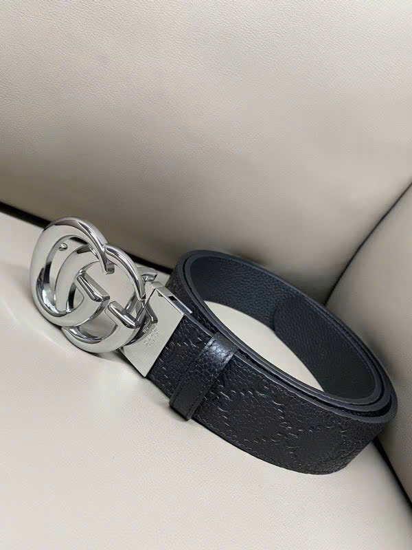 Thắt lưng dây nịt Gucci GC logo mặt kim loại dây khắc vân chìm Like Auth 90-100 MK\Mặt bạc
