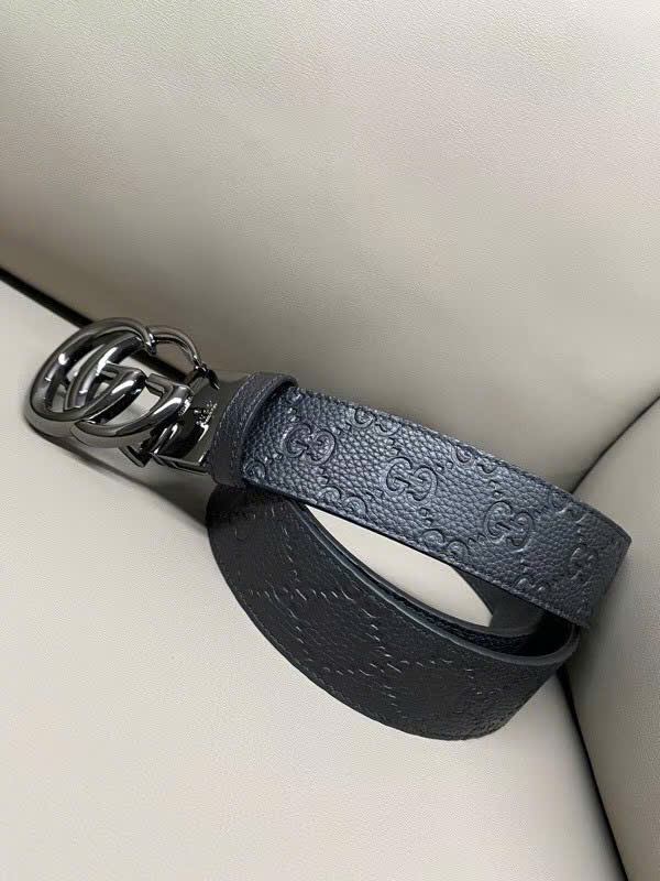 Thắt lưng dây nịt Gucci GC logo mặt kim loại dây khắc vân chìm Like Auth 90-100 MK\Mặt đen
