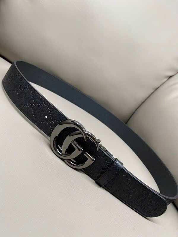 Thắt lưng dây nịt Gucci GC logo mặt kim loại dây khắc vân chìm Like Auth 90-100 MK\Mặt đen