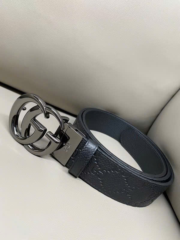 Thắt lưng dây nịt Gucci GC logo mặt kim loại dây khắc vân chìm Like Auth 90-100 MK\Mặt đen