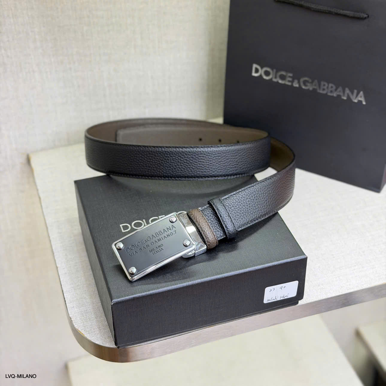 Thắt lưng dây nịt Dolce Gabbana DG logo mặt vuông Like Auth 90-100 MK