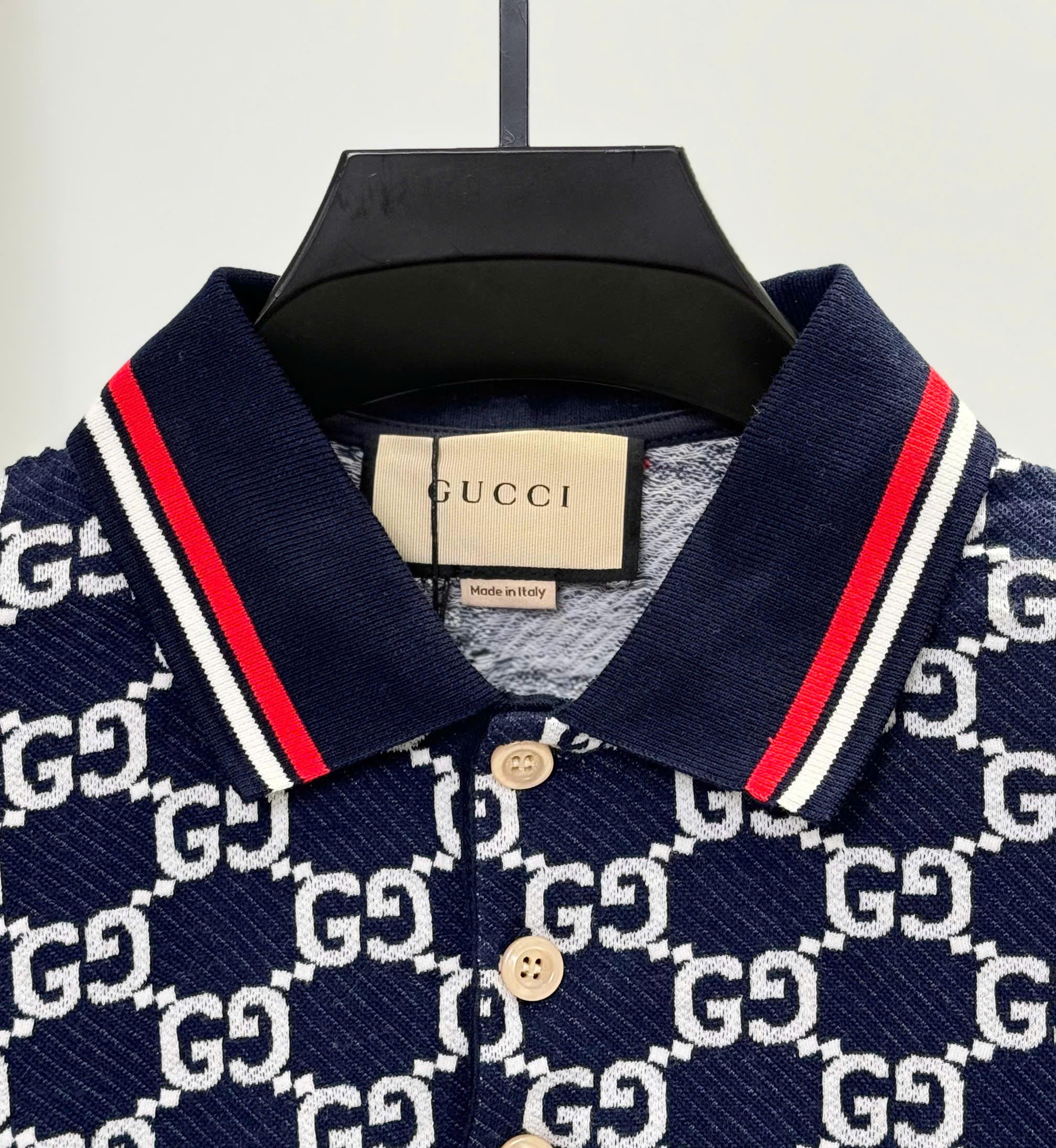 Áo polo Gucci GC Xanh Than logo dệt chữ Trắng Like Auth S-XL DDT