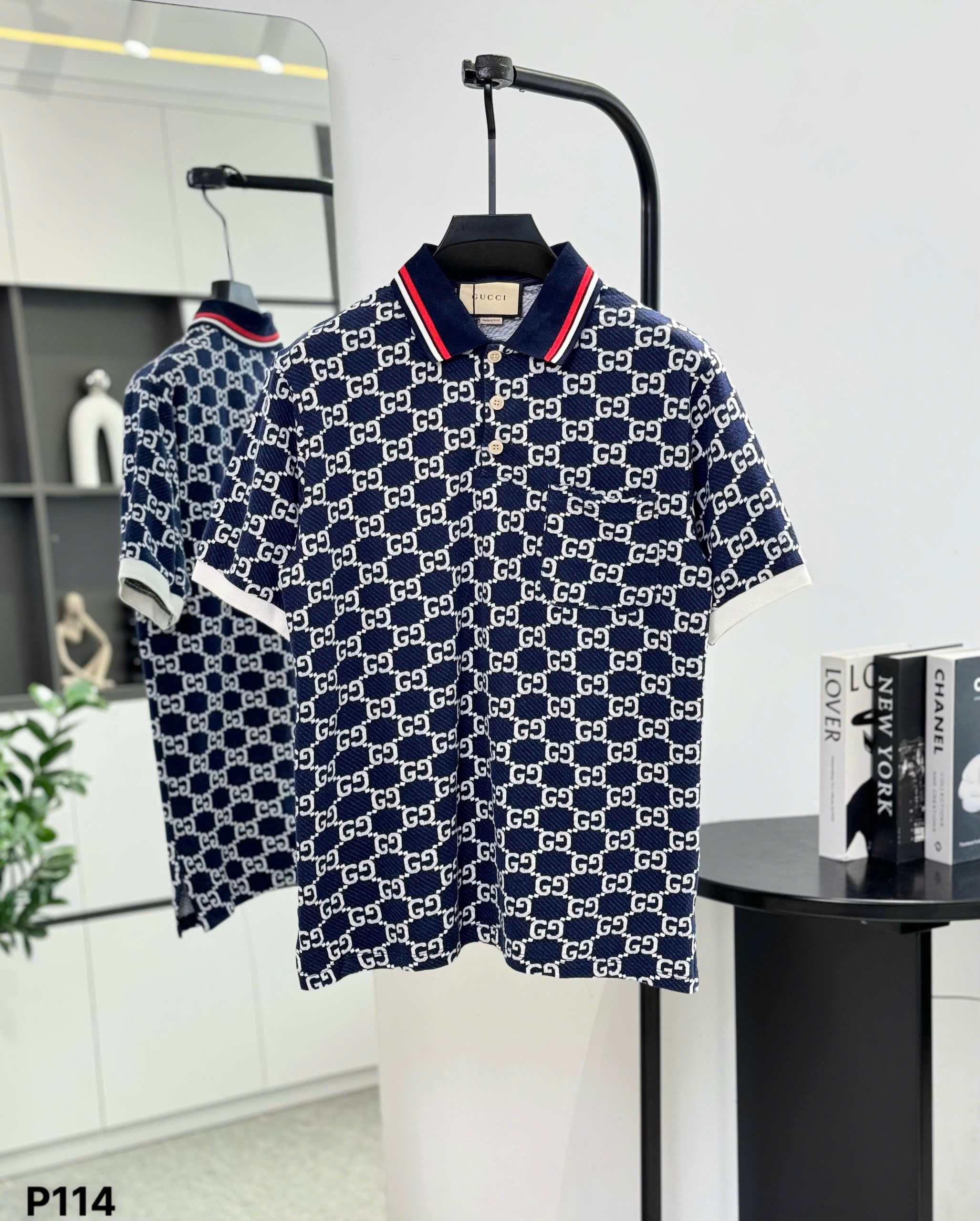 Áo polo Gucci GC Xanh Than logo dệt chữ Trắng Like Auth S-XL DDT