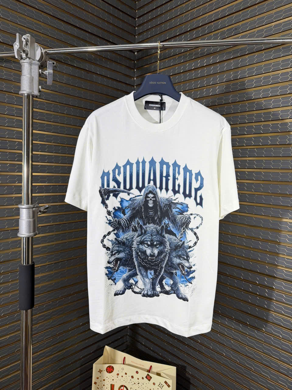 Áo phông T shirt Dsquared2 DSQ thần chết cưỡi sói 3 đầu Like Auth 44-50 LK