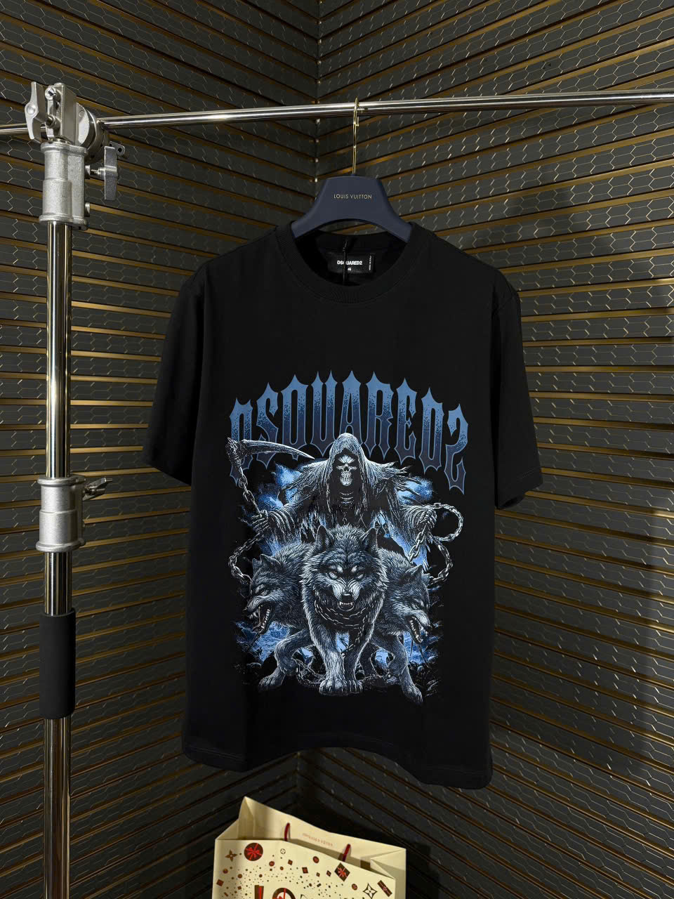 Áo phông T shirt Dsquared2 DSQ thần chết cưỡi sói 3 đầu Like Auth 44-50 LK