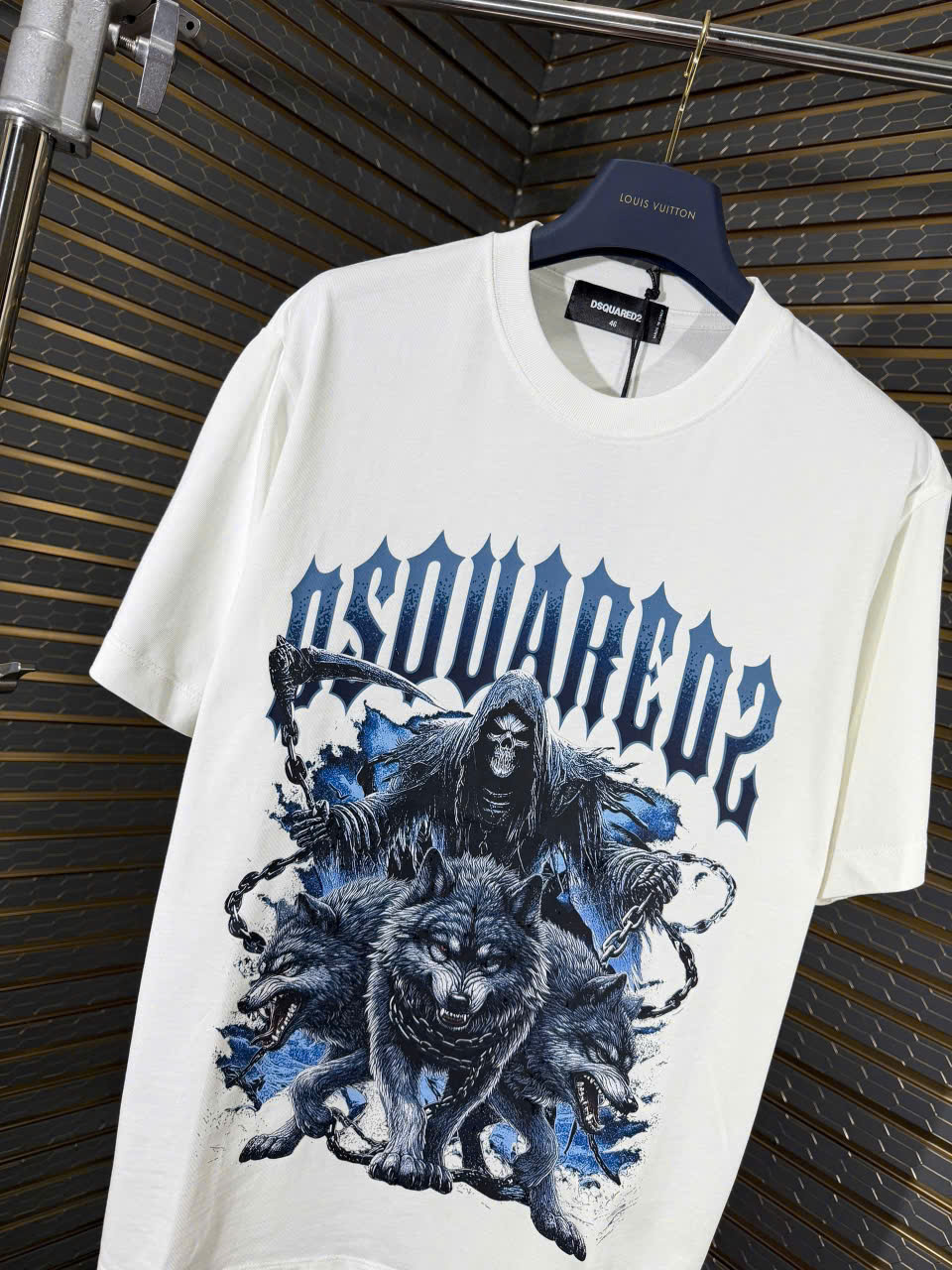 Áo phông T shirt Dsquared2 DSQ thần chết cưỡi sói 3 đầu Like Auth 44-50 LK