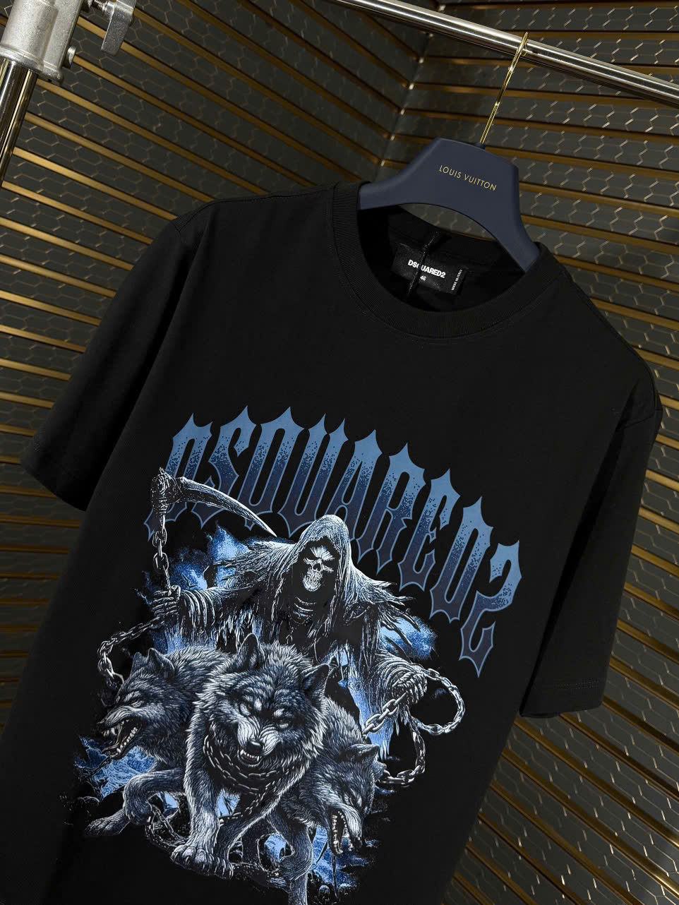 Áo phông T shirt Dsquared2 DSQ thần chết cưỡi sói 3 đầu Like Auth 44-50 LK