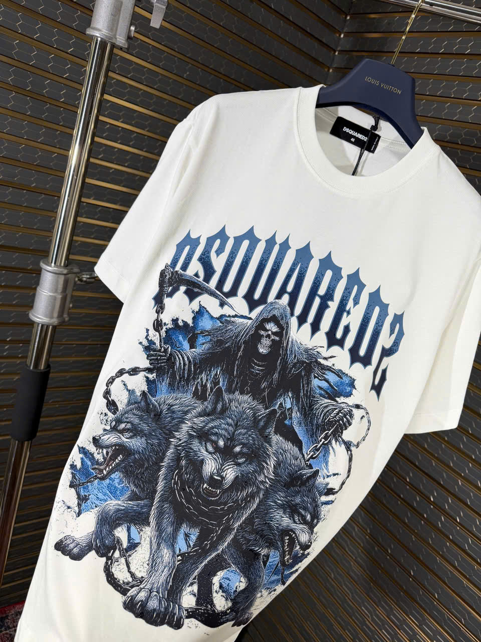 Áo phông T shirt Dsquared2 DSQ thần chết cưỡi sói 3 đầu Like Auth 44-50 LK