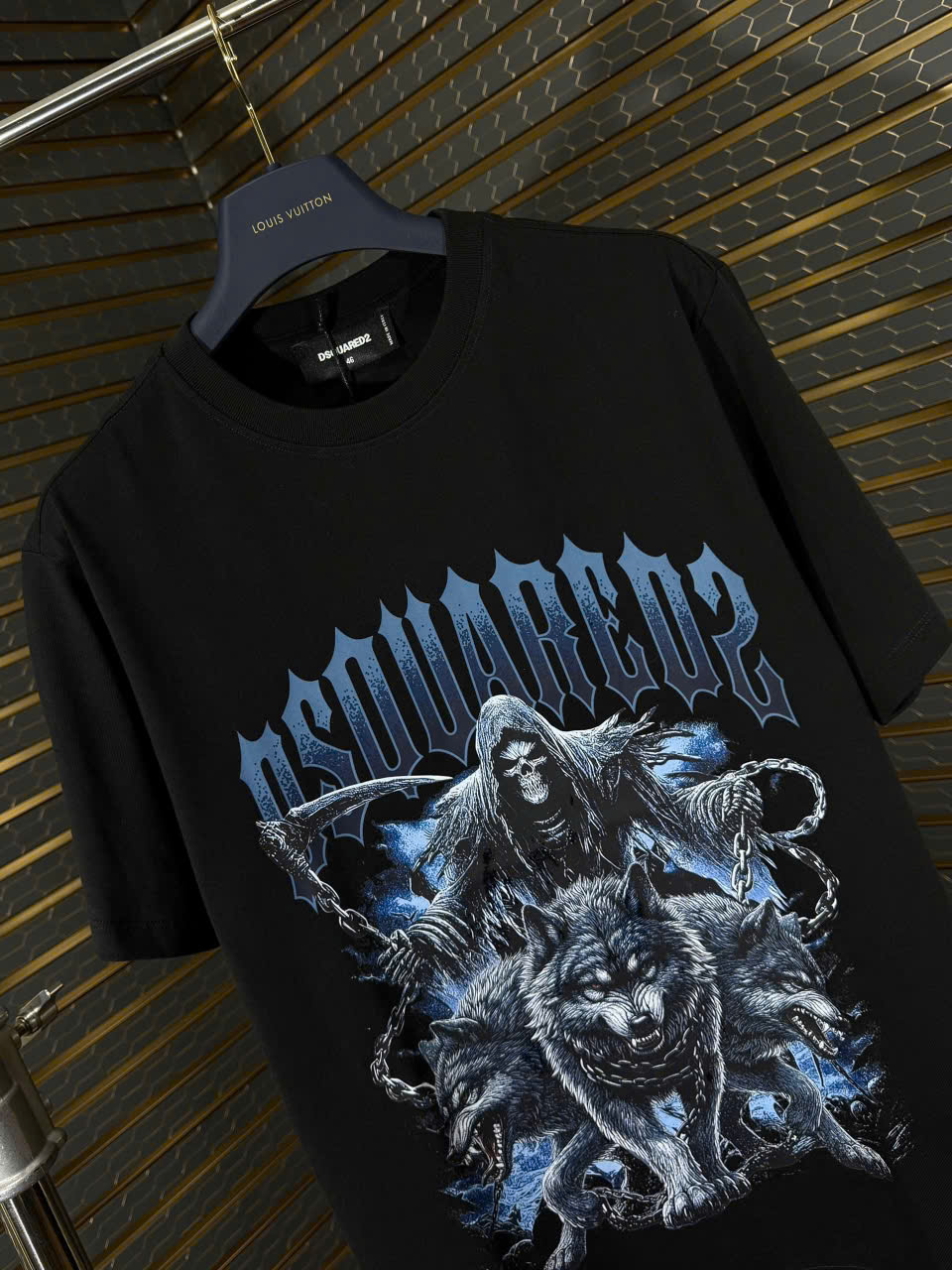 Áo phông T shirt Dsquared2 DSQ thần chết cưỡi sói 3 đầu Like Auth 44-50 LK