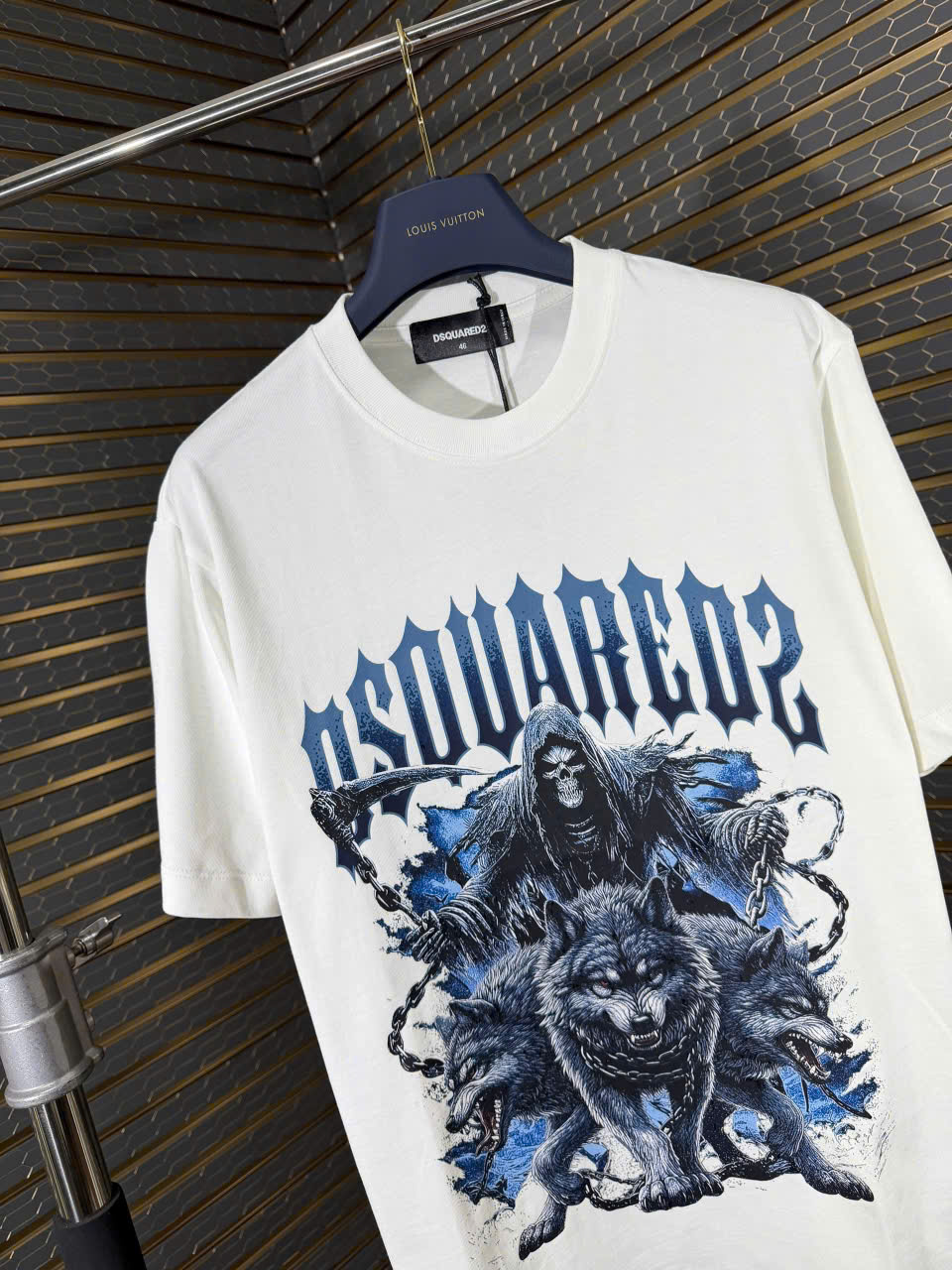 Áo phông T shirt Dsquared2 DSQ thần chết cưỡi sói 3 đầu Like Auth 44-50 LK