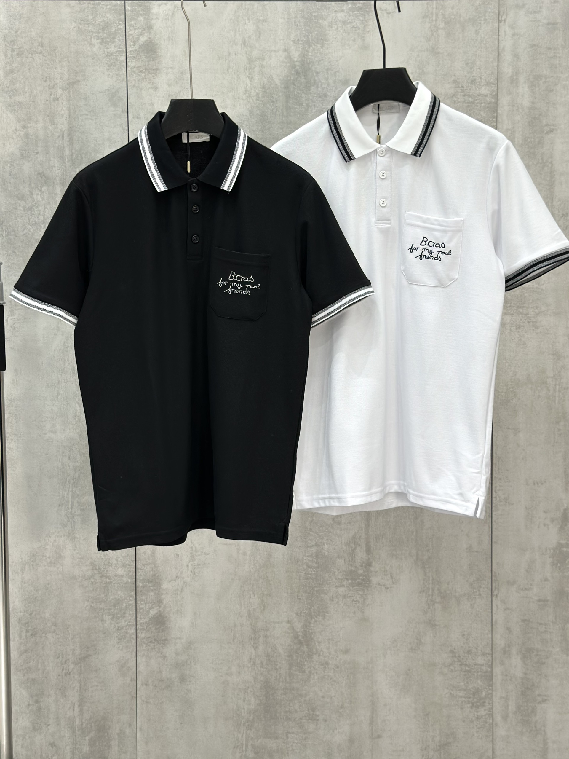 Áo polo Caras logo thêu túi ngực kẻ sọc viền tay cổ new 2026 Like Auth S-XL VTN