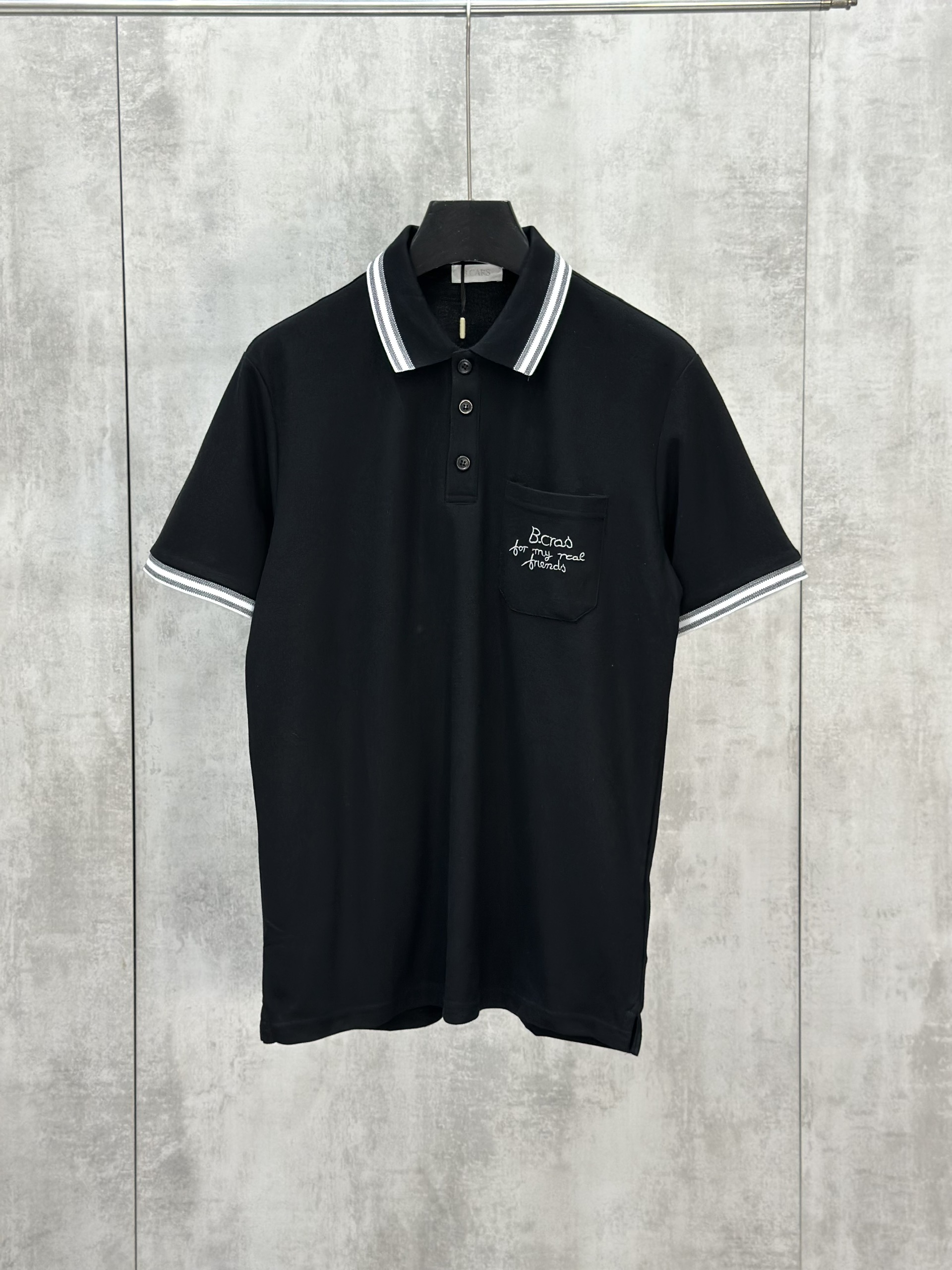 Áo polo Caras logo thêu túi ngực kẻ sọc viền tay cổ new 2026 Like Auth S-XL VTN