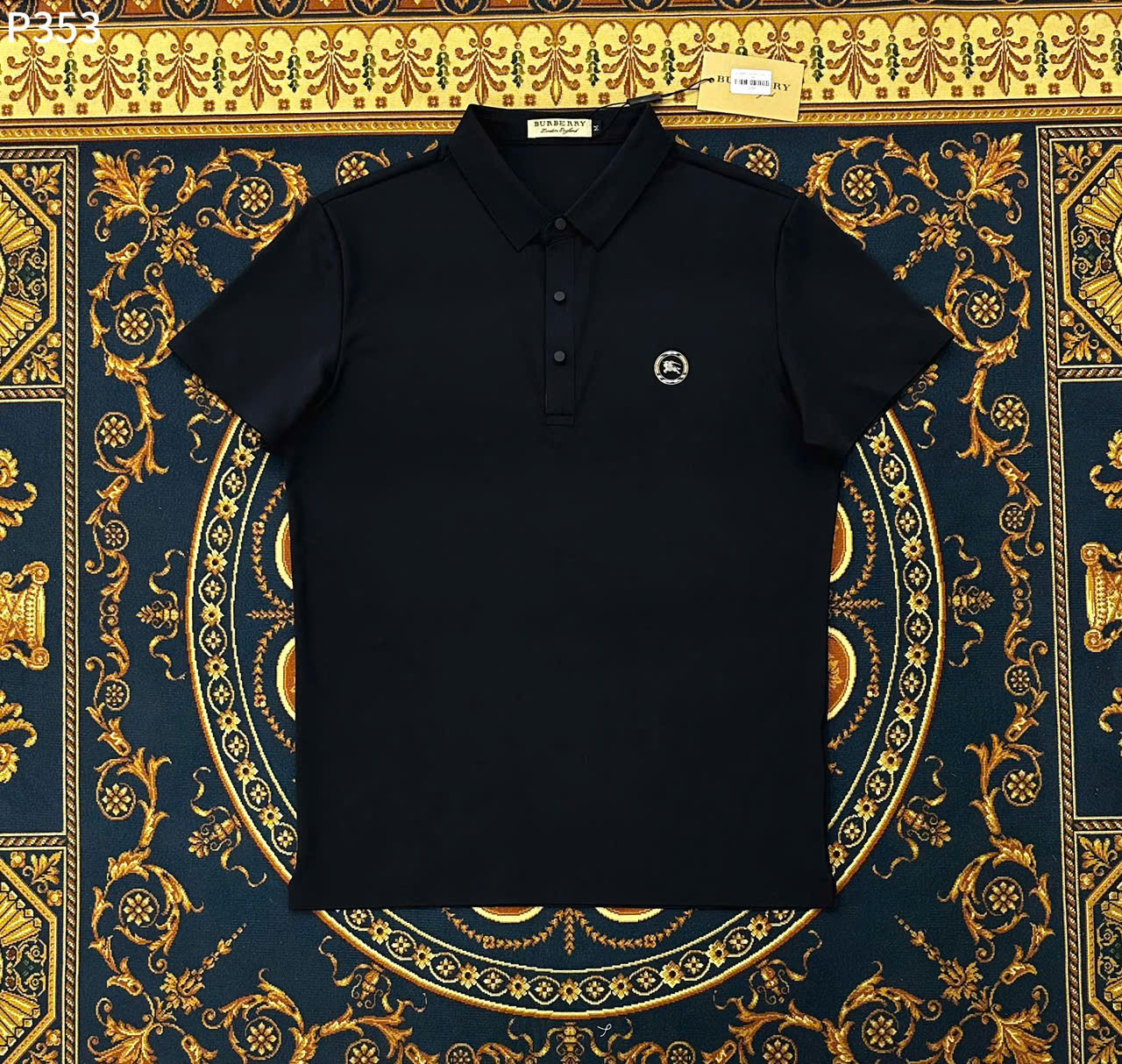 Áo polo Burberry BBR basic vải lanh logo thêu ngựa bay ngực Like Auth M-XXL LK\Đen