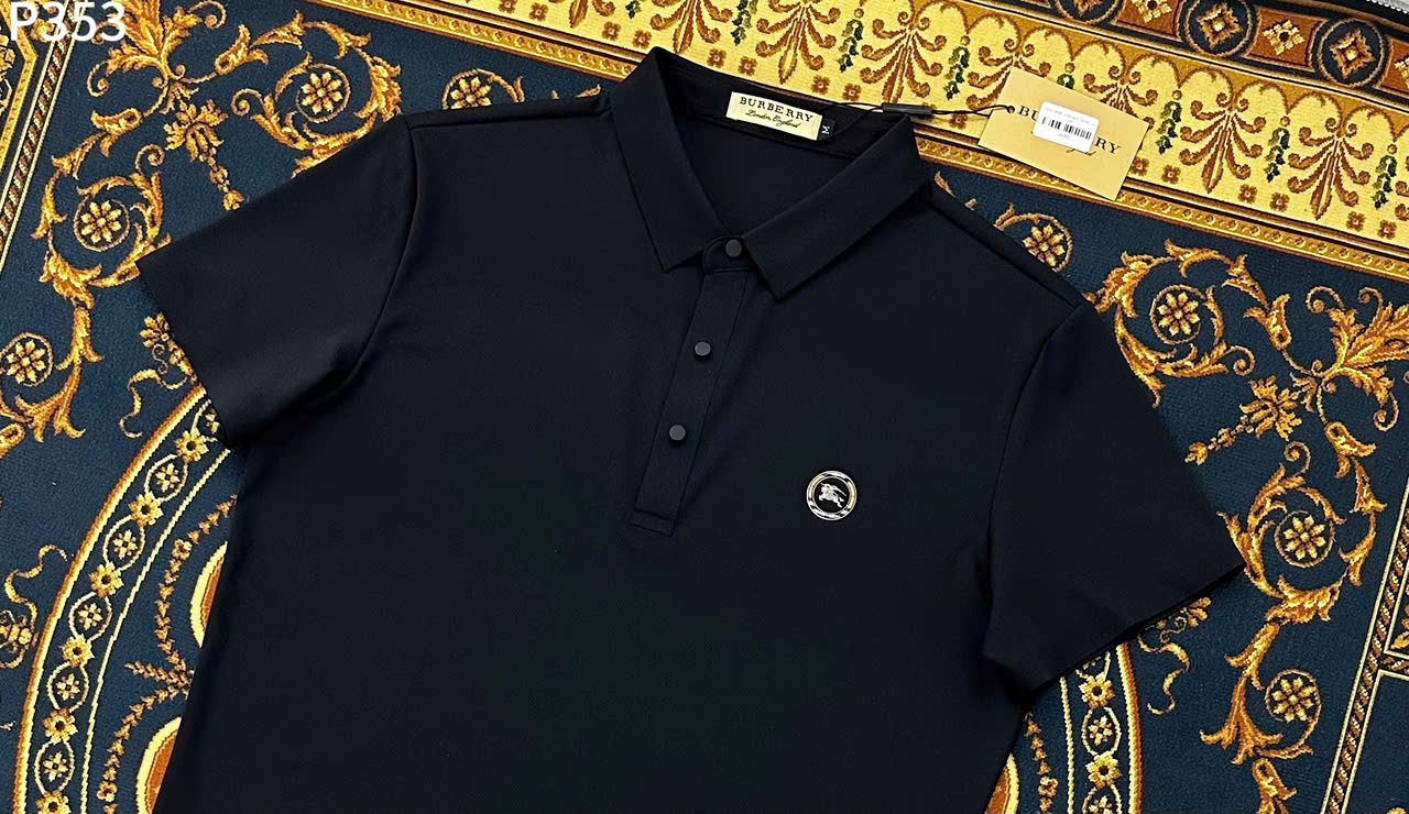 Áo polo Burberry BBR basic vải lanh logo thêu ngựa bay ngực Like Auth M-XXL LK\Đen