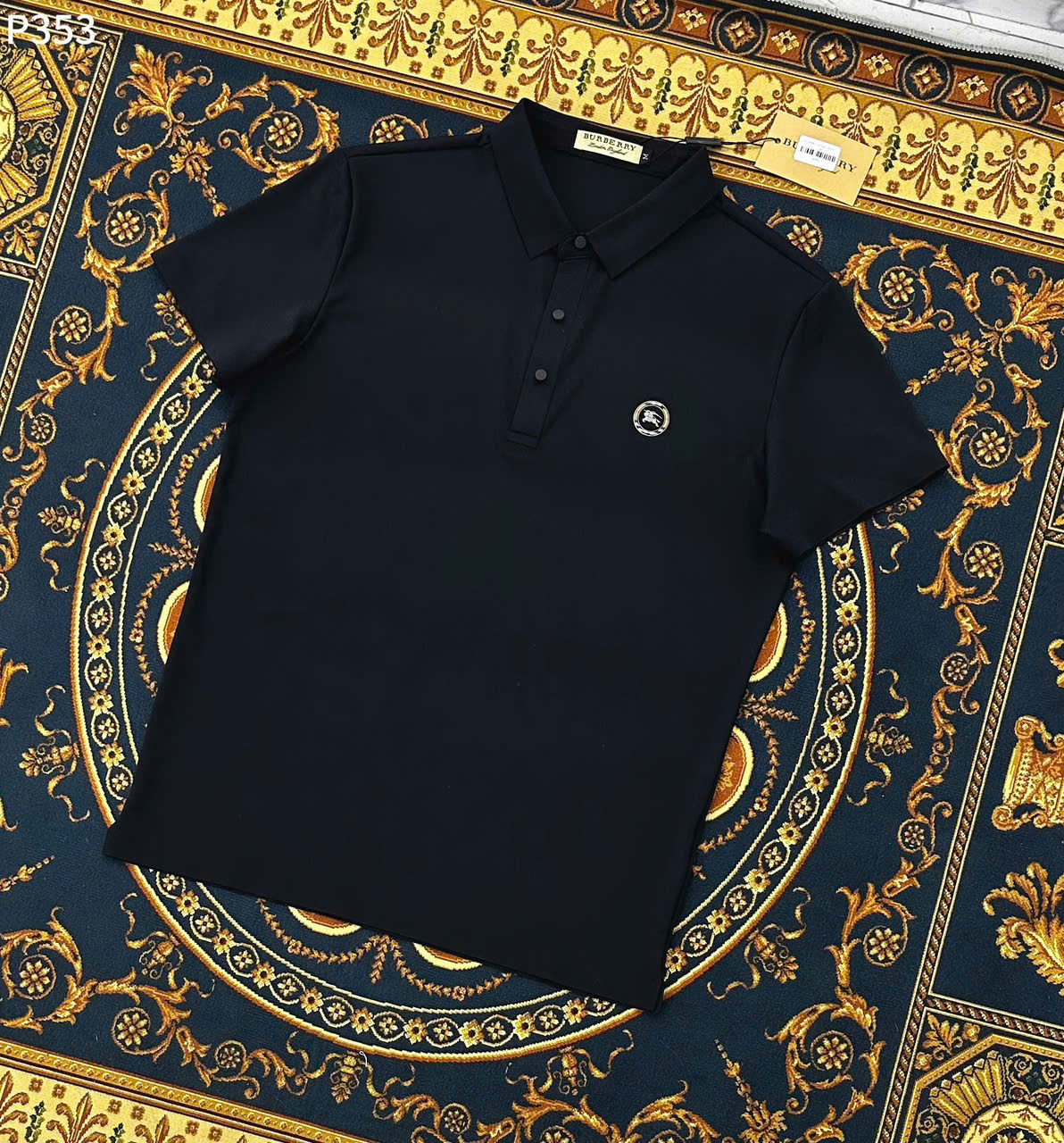 Áo polo Burberry BBR basic vải lanh logo thêu ngựa bay ngực Like Auth M-XXL LK\Đen