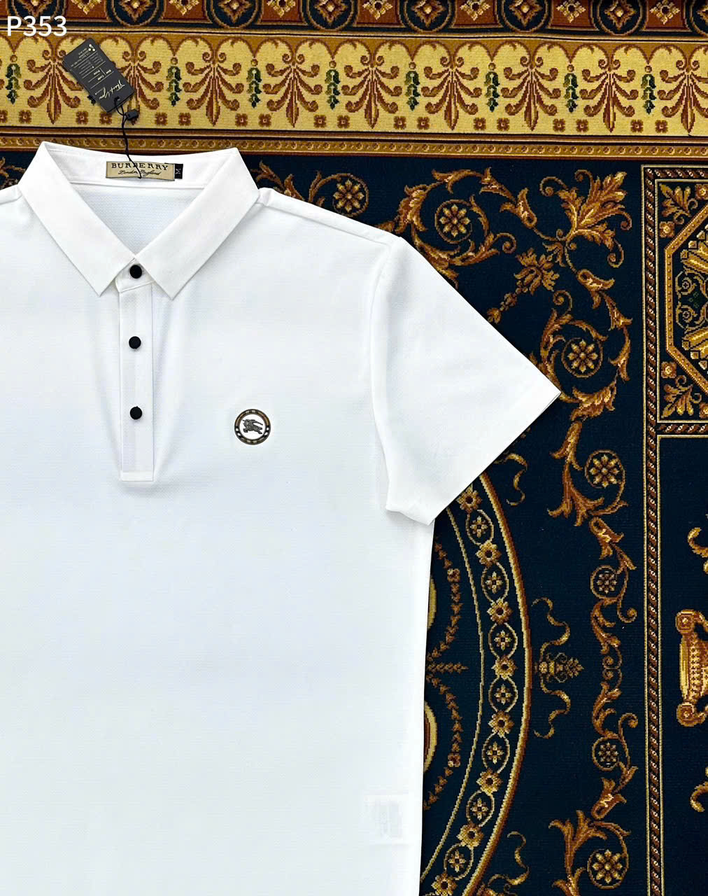 Áo polo Burberry BBR basic vải lanh logo thêu ngựa bay ngực Like Auth M-XXL LK\trắng