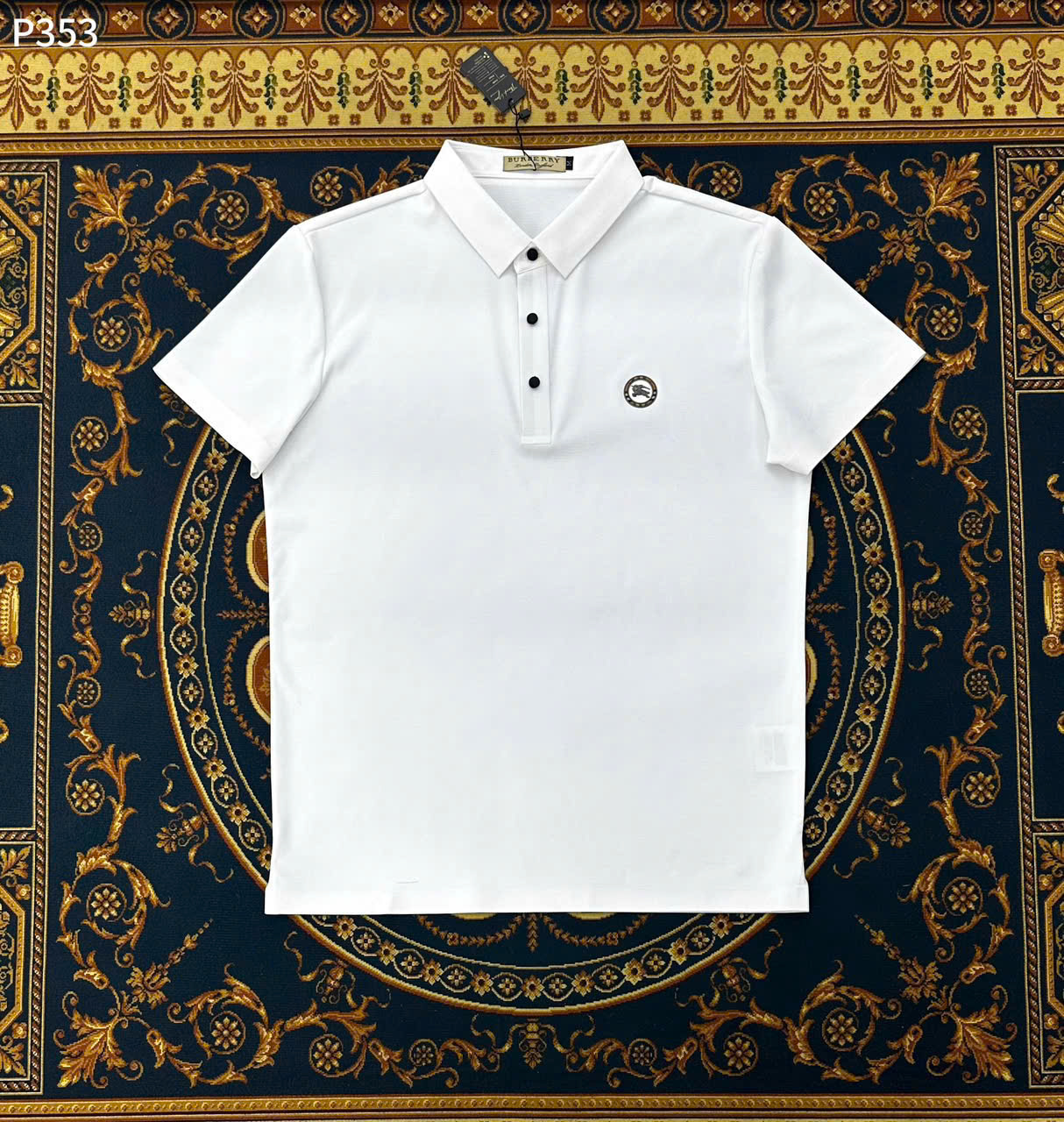 Áo polo Burberry BBR basic vải lanh logo thêu ngựa bay ngực Like Auth M-XXL LK\trắng