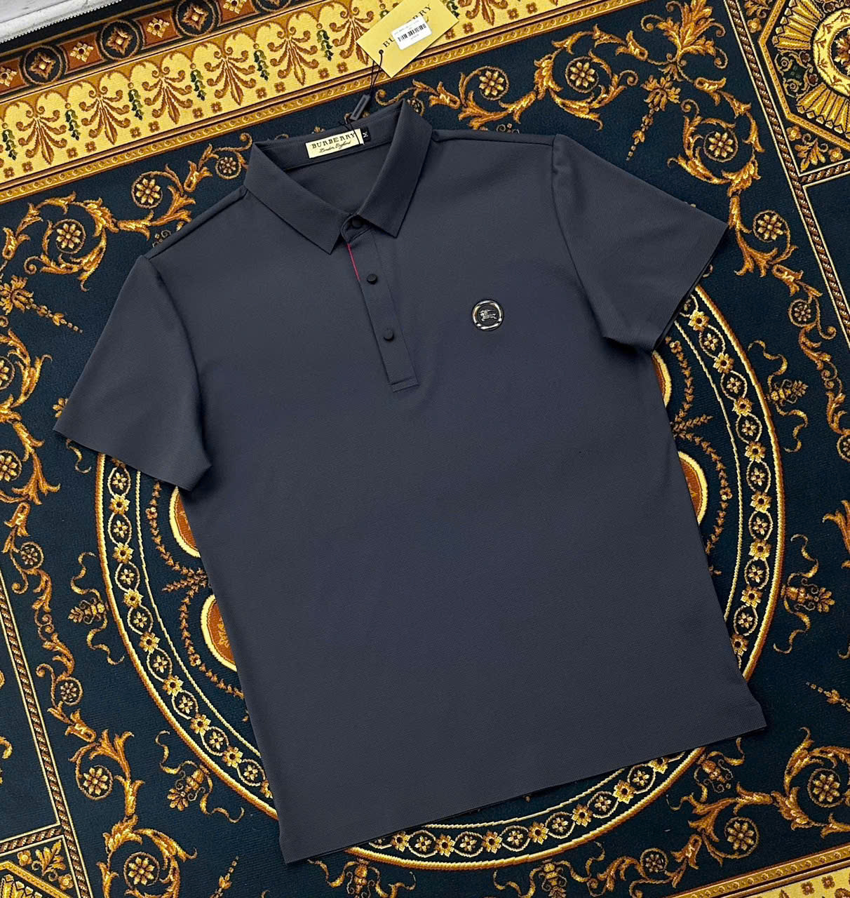 Áo polo Burberry BBR basic vải lanh logo thêu ngựa bay ngực Like Auth M-XXL LK\xanh than