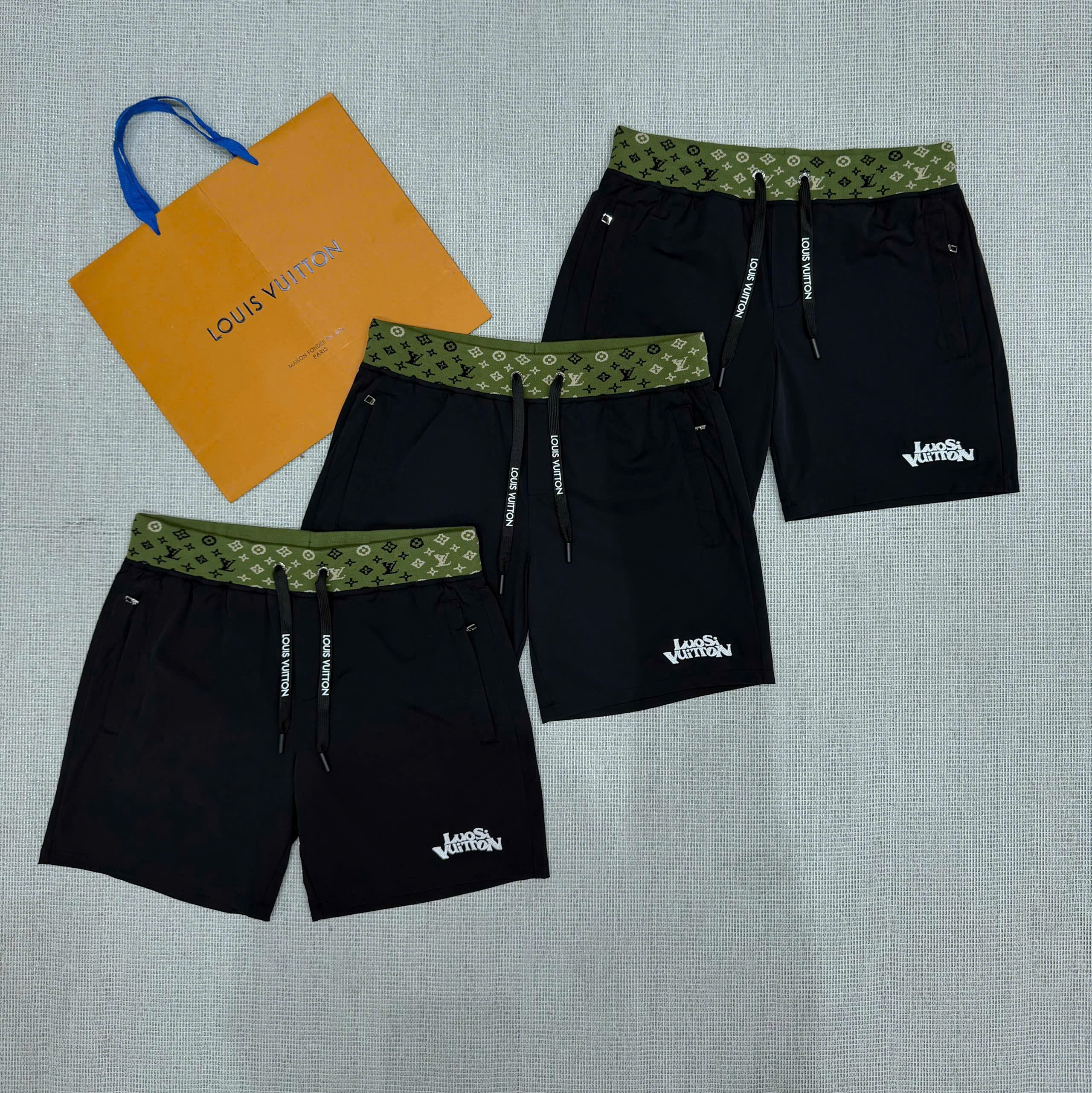 Quần short đùi gió Louis Vuitton LV cạp nâu monogram logo thêu đùi Like Auth S-XL MK