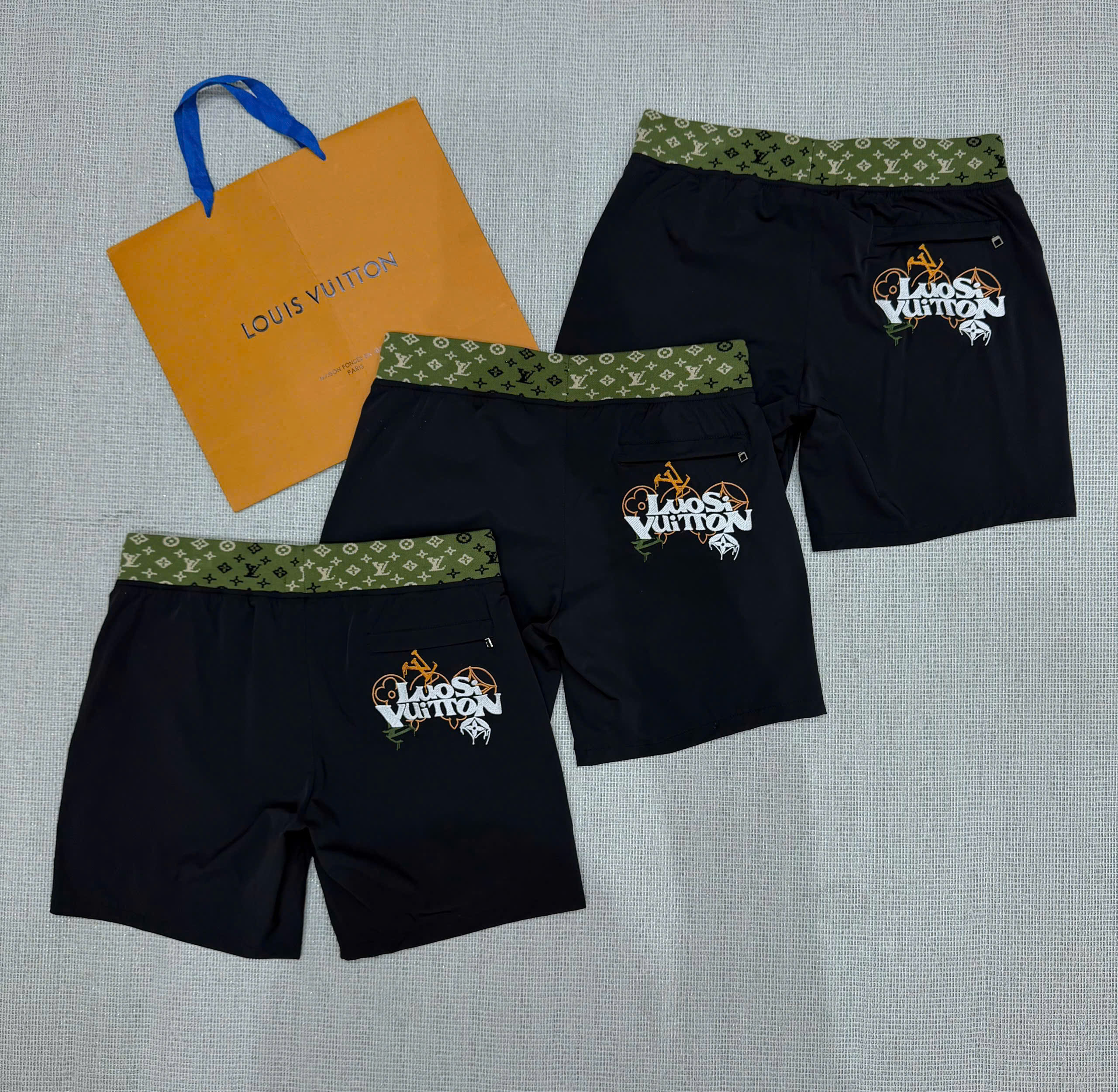 Quần short đùi gió Louis Vuitton LV cạp nâu monogram logo thêu đùi Like Auth S-XL MK