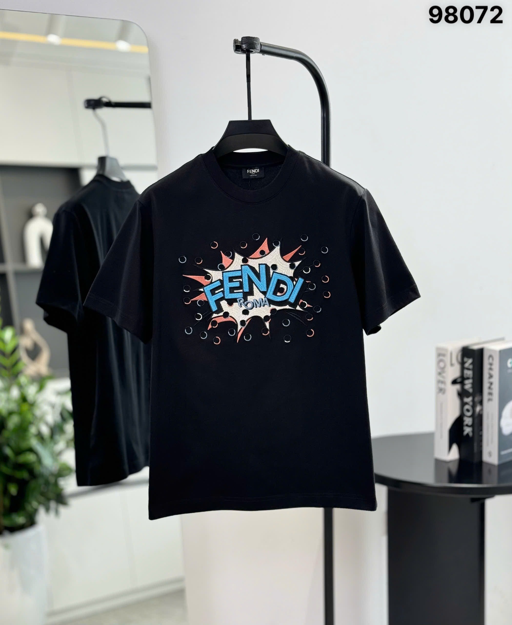 Áo phông T shirt Fendi FD logo thêu wash ngực Like Auth S-L DDT\Đen