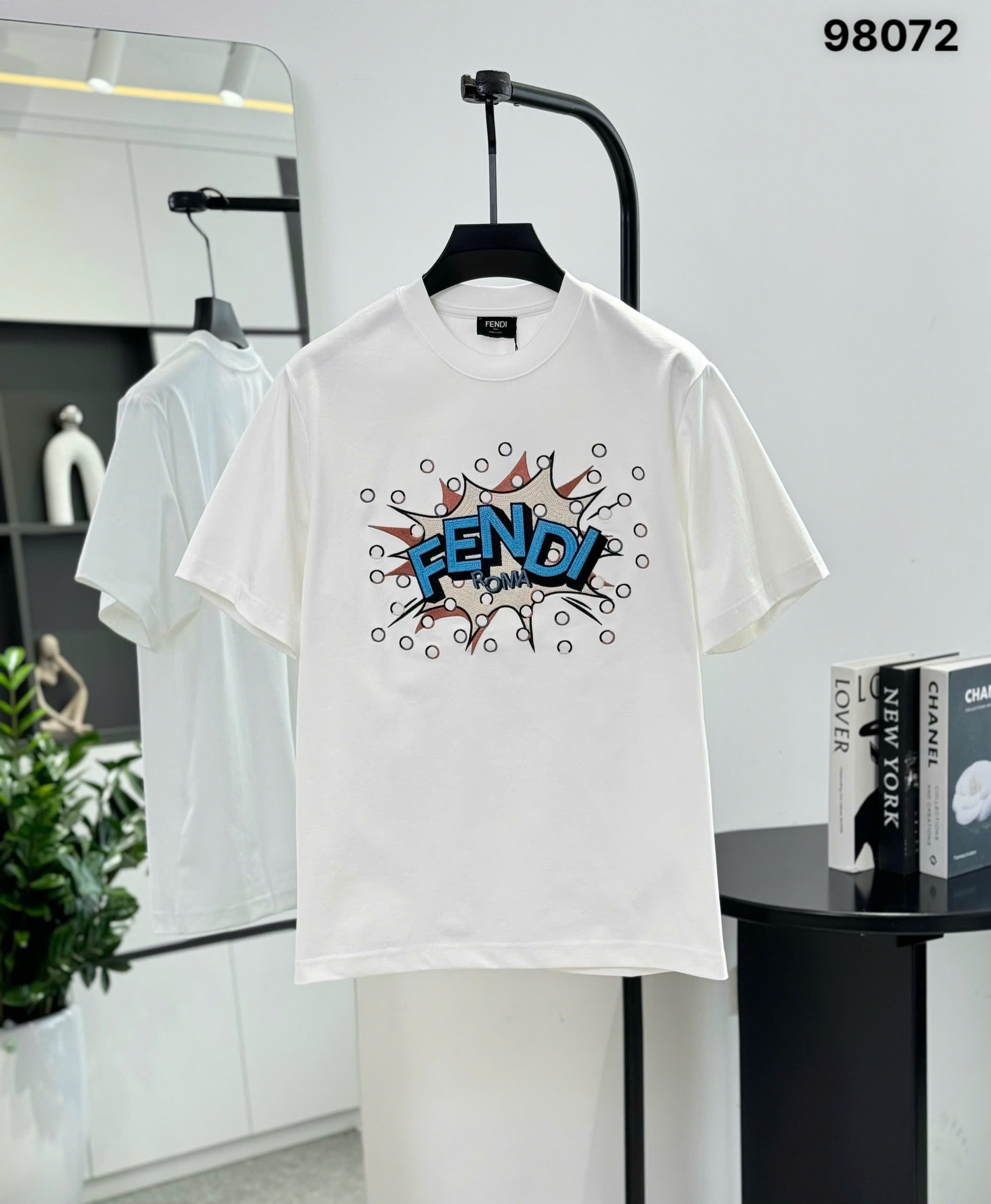 Áo phông T shirt Fendi FD logo thêu wash ngực Like Auth S-L DDT\Trắng