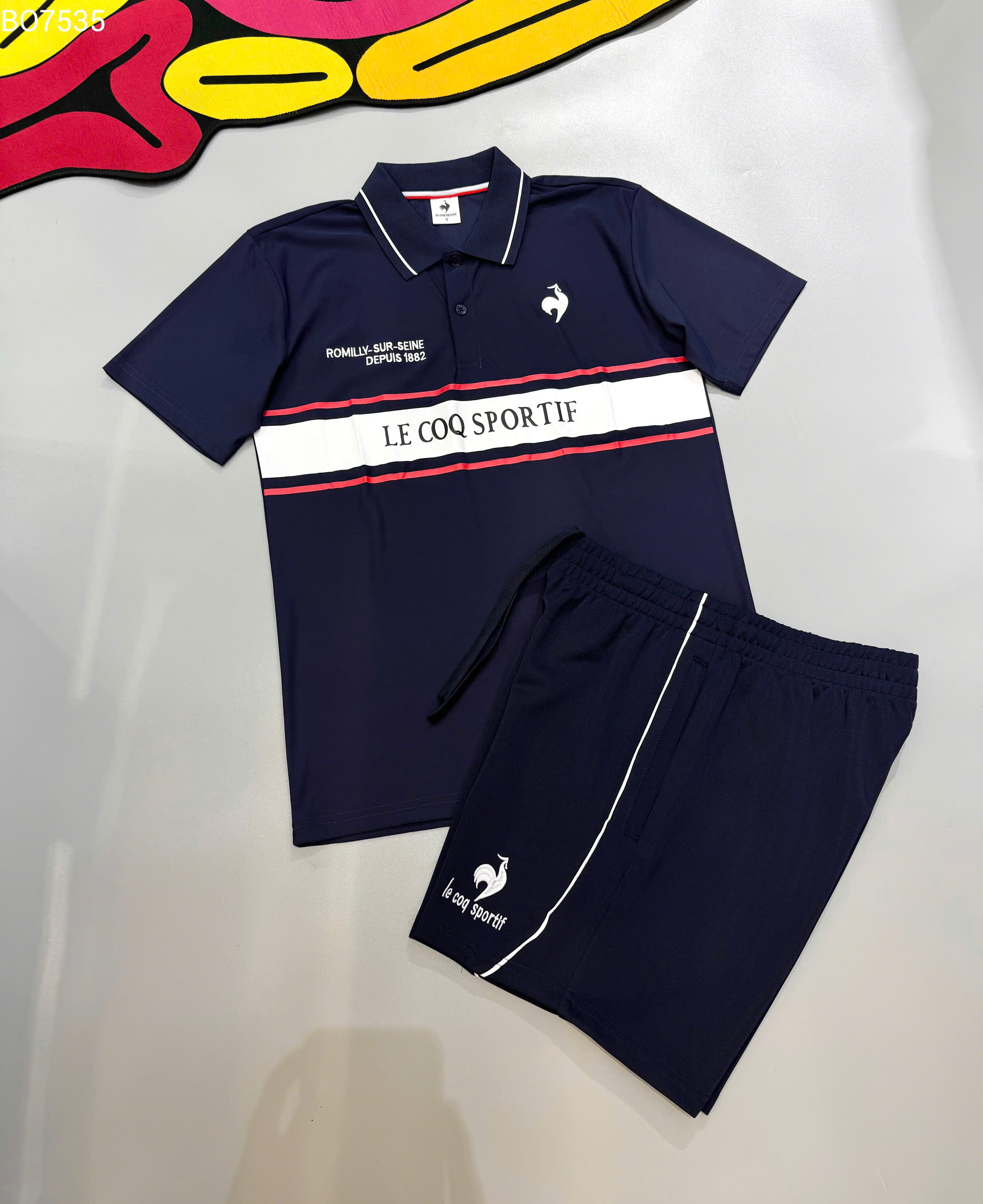 Set bộ thể thao Lecoq Sportif Xanh than kẻ ngang logo ngực Like Auth S-XL MK