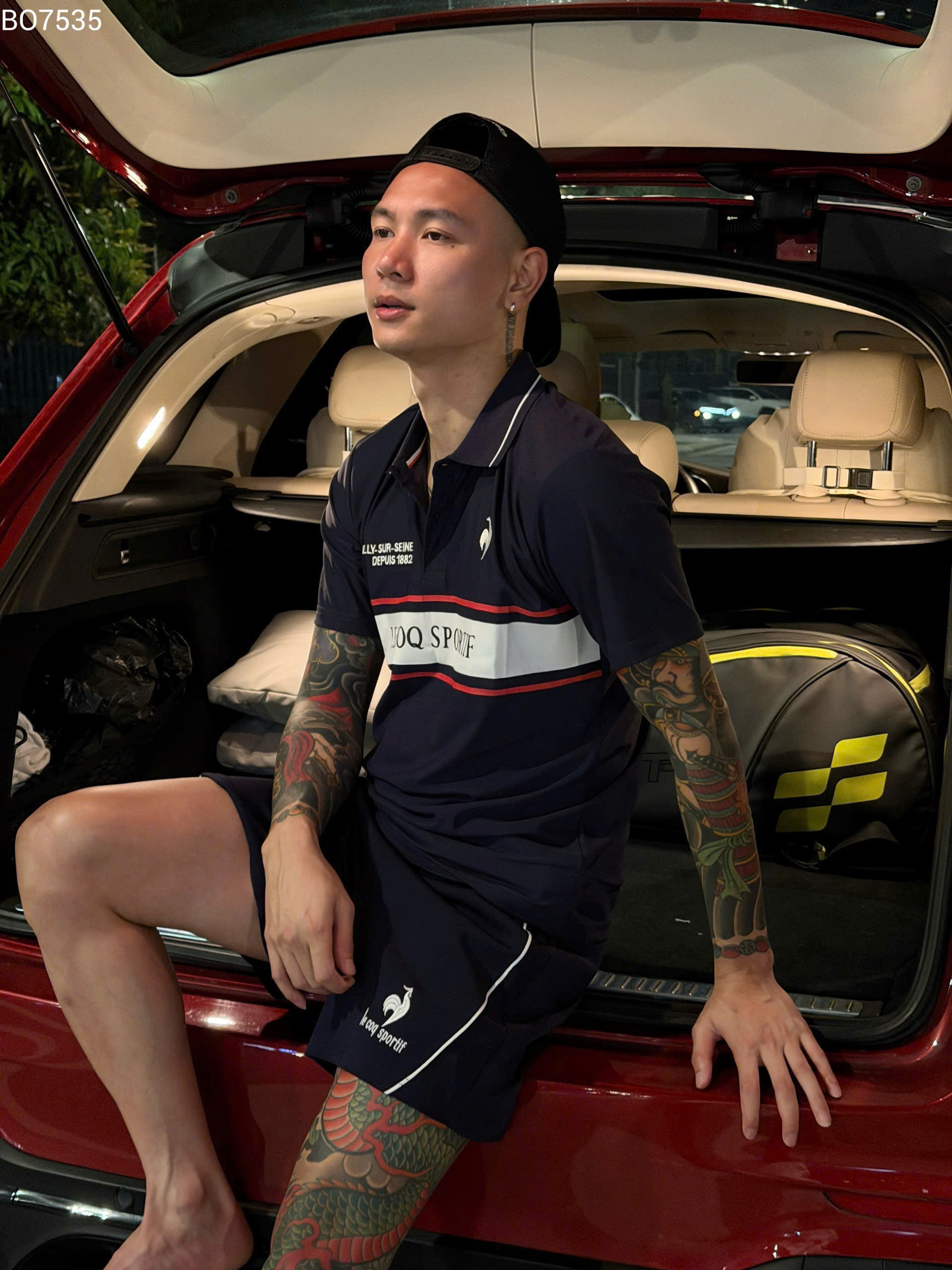 Set bộ thể thao Lecoq Sportif Xanh than kẻ ngang logo ngực Like Auth S-XL MK