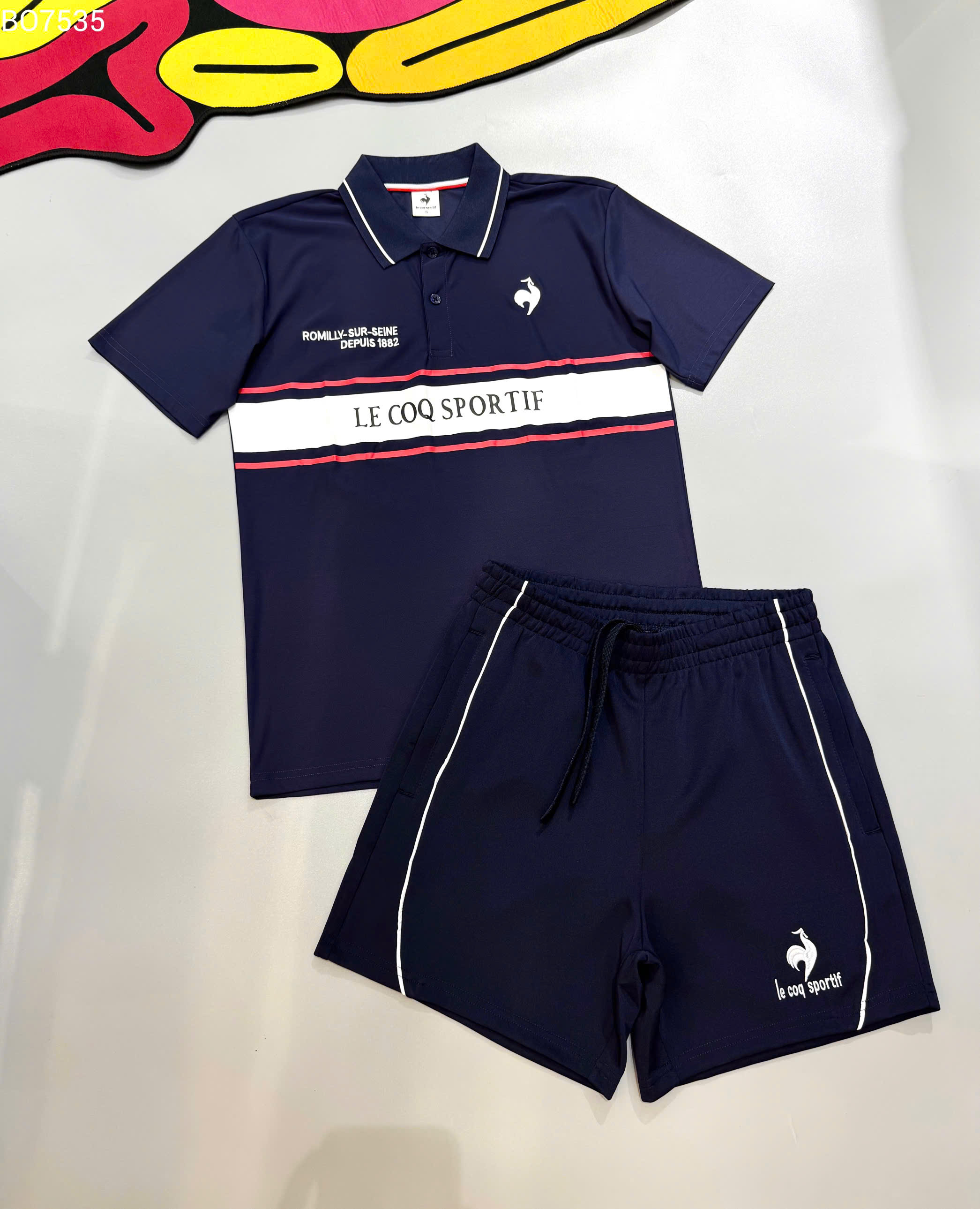 Set bộ thể thao Lecoq Sportif Xanh than kẻ ngang logo ngực Like Auth S-XL MK