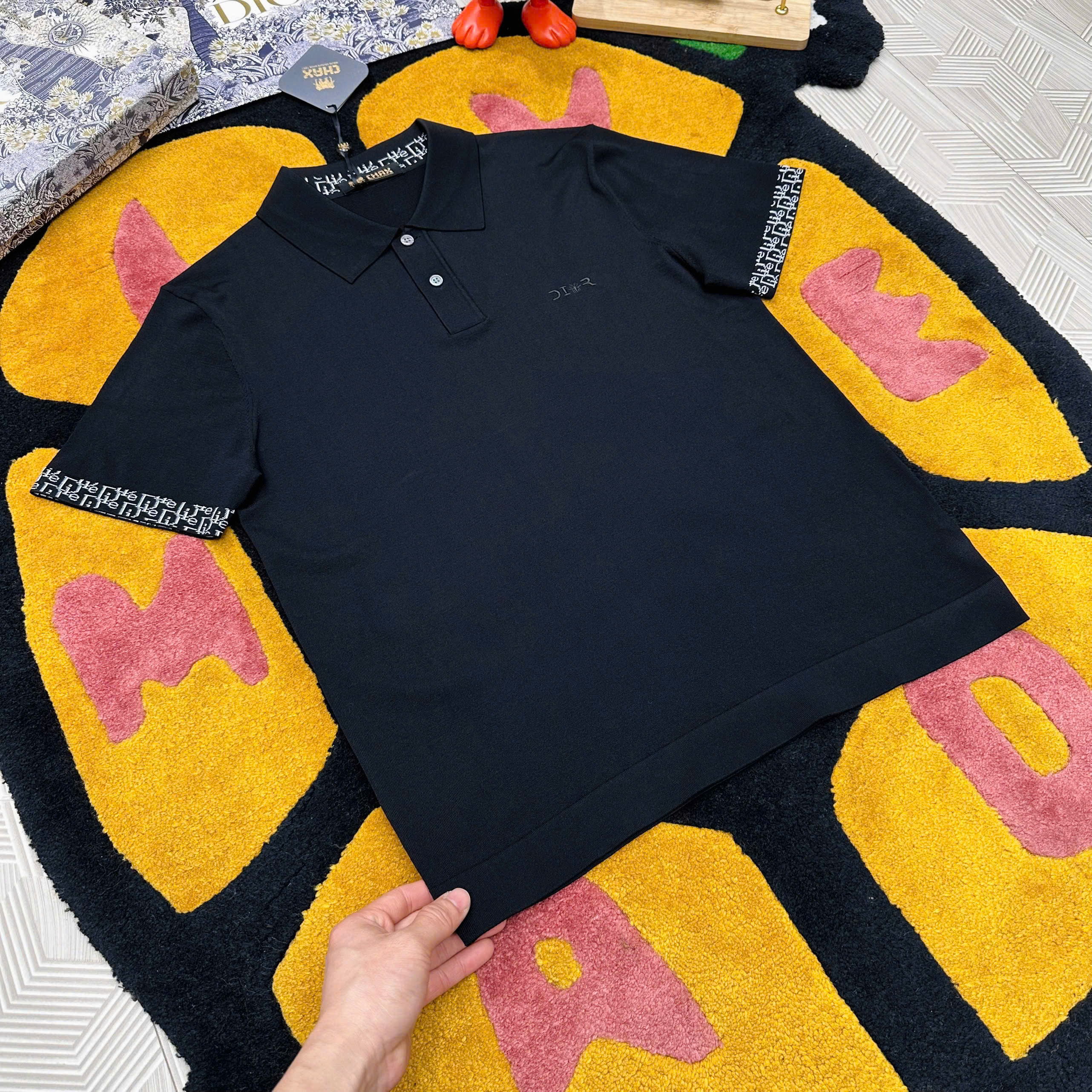 Áo polo Dior CD logo thêu ngực check viền tay cổ Like Auth 48-52 MK