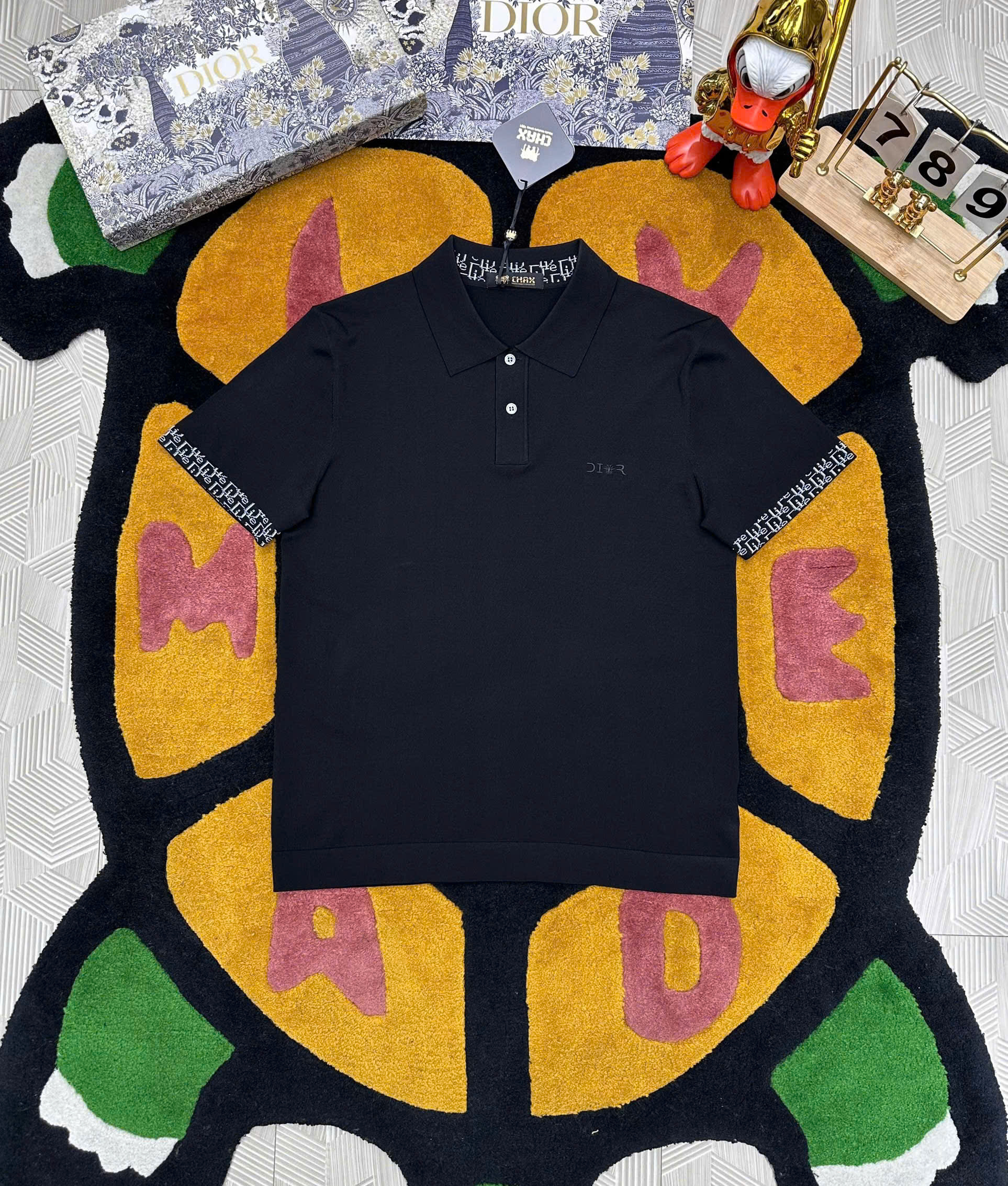 Áo polo Dior CD logo thêu ngực check viền tay cổ Like Auth 48-52 MK