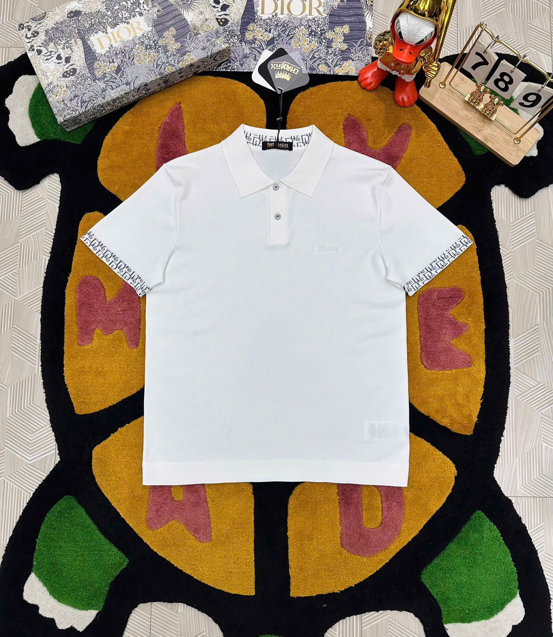 Áo polo Dior CD logo thêu ngực check viền tay cổ Like Auth 48-52 MK