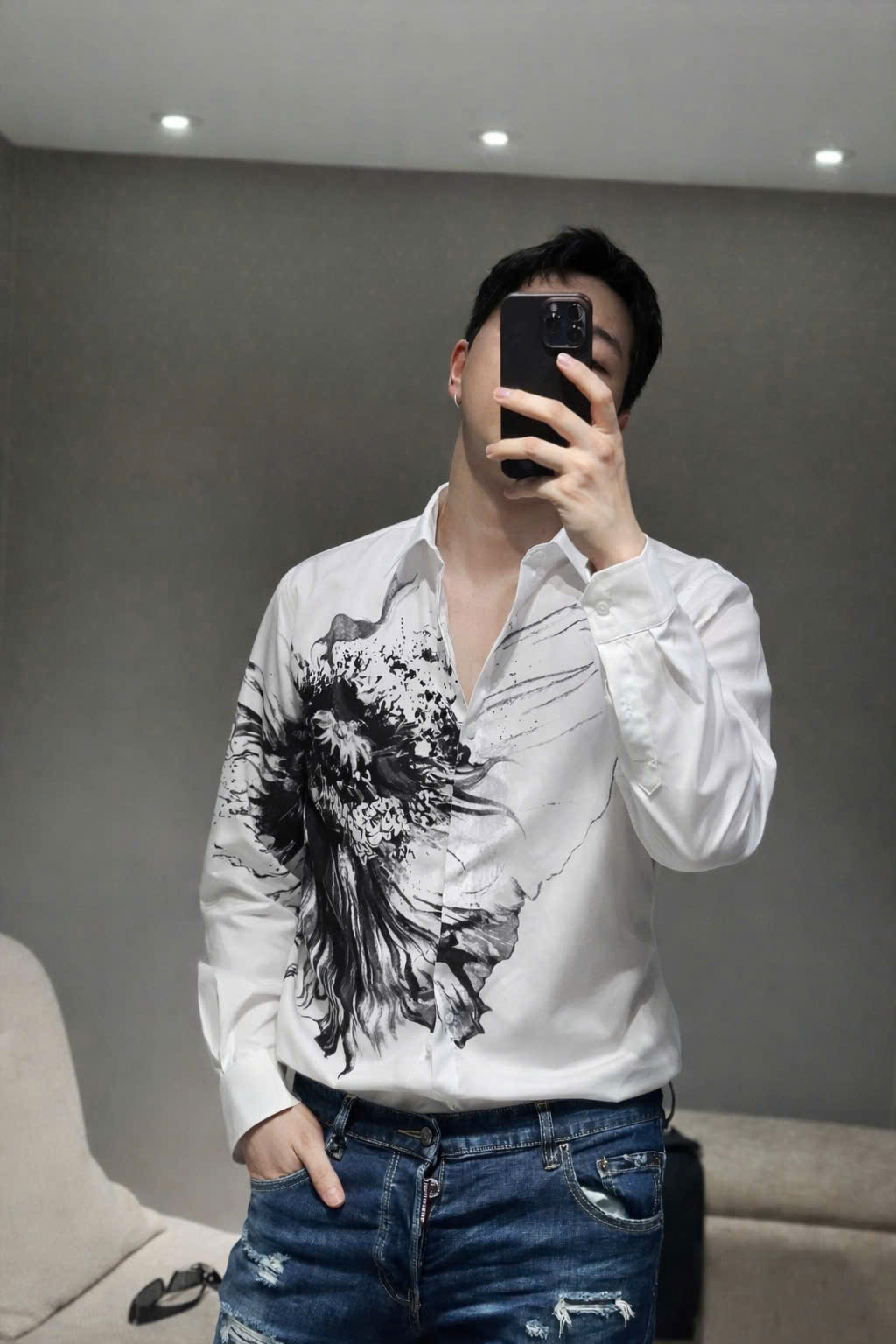 Áo sơ mi Dolce Gabbana DG tiết khăn loang Like Auth 44-50 MK CD