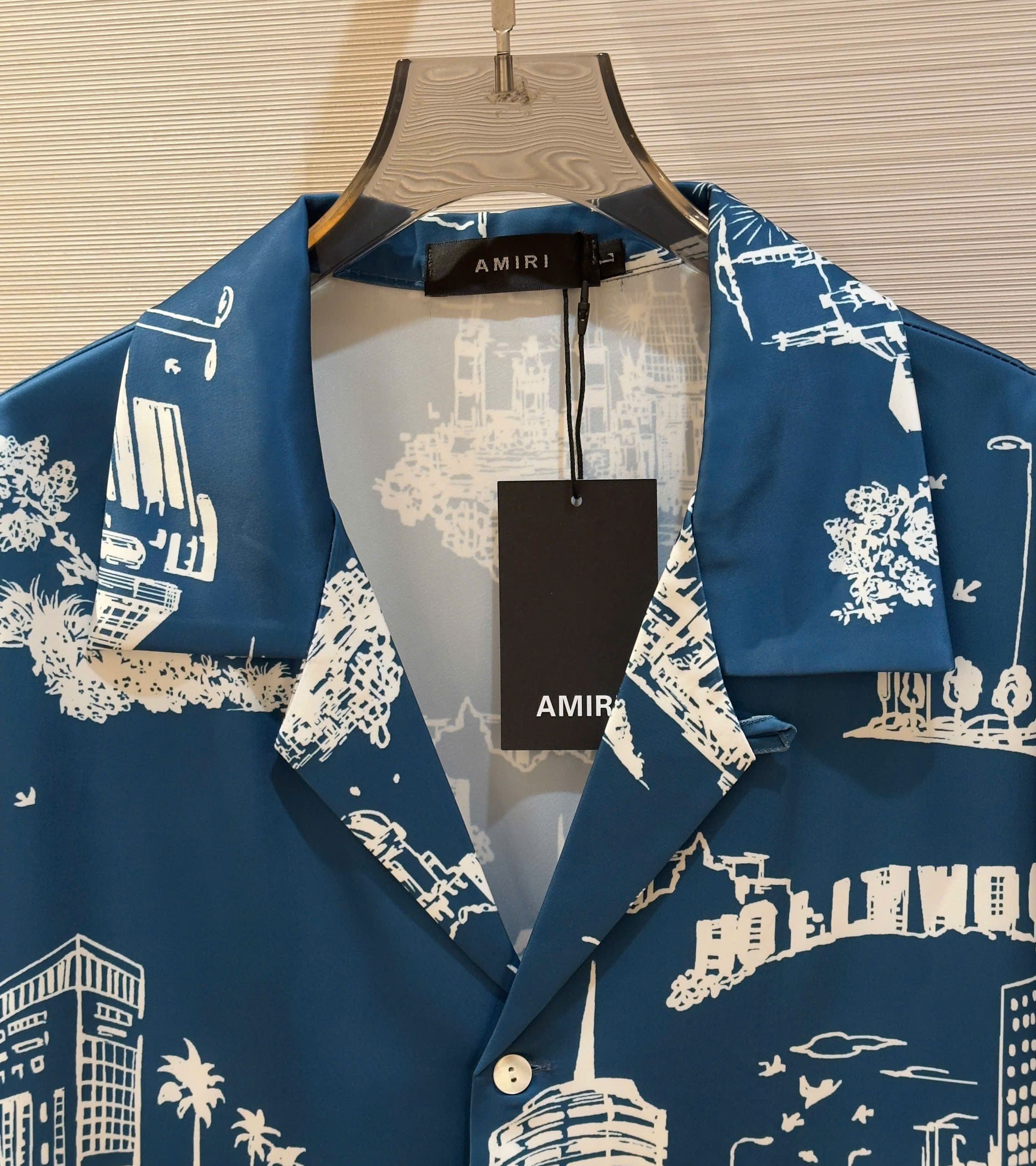 Bộ, Set lụa Amiri Xanh dương họa tiết tòa nhà Trắng Like Auth on web DDT