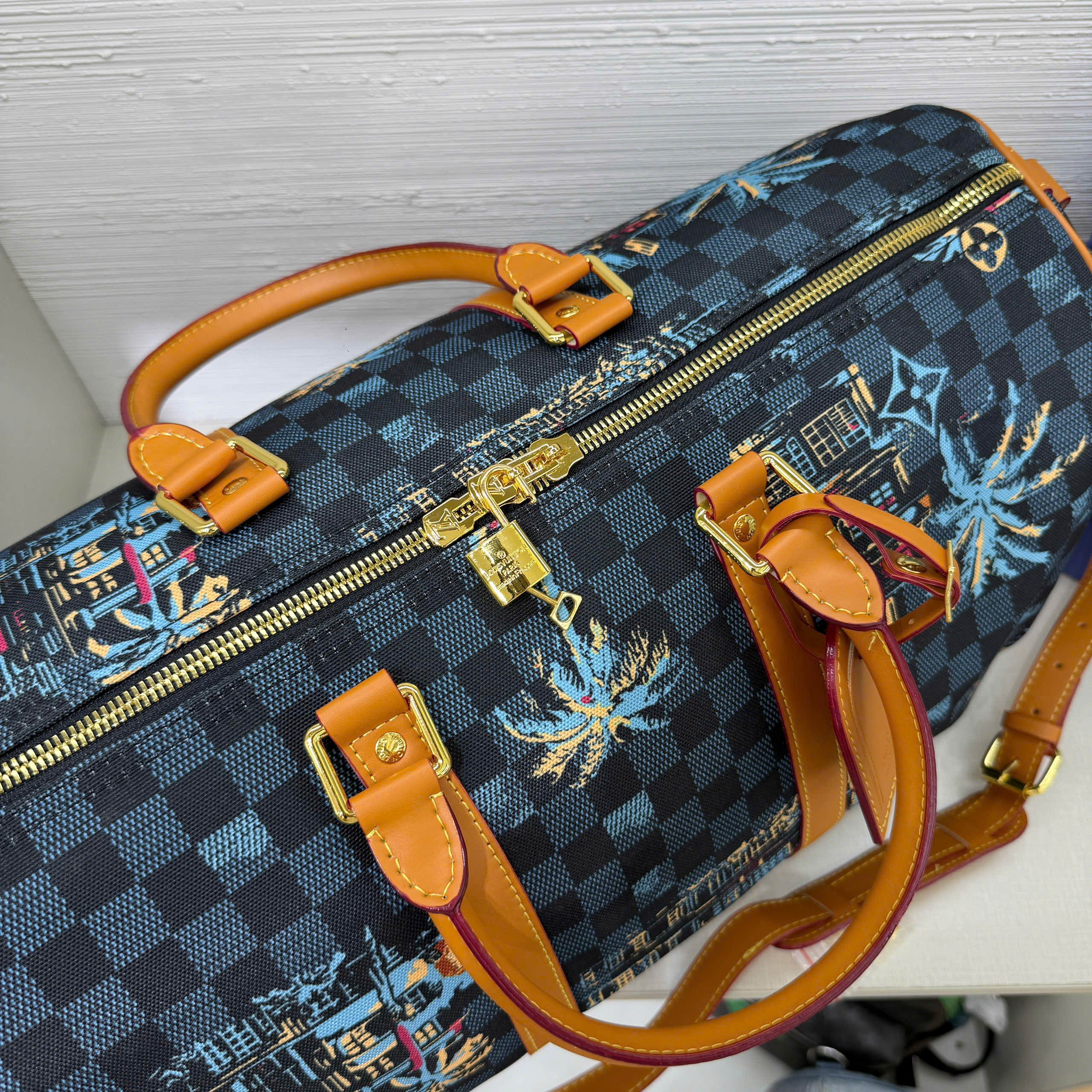 Túi trống du lịch Louis Vuitton LV Keepall Bandoulière amier Palm Trees 50 bản 1-1 on web PLD