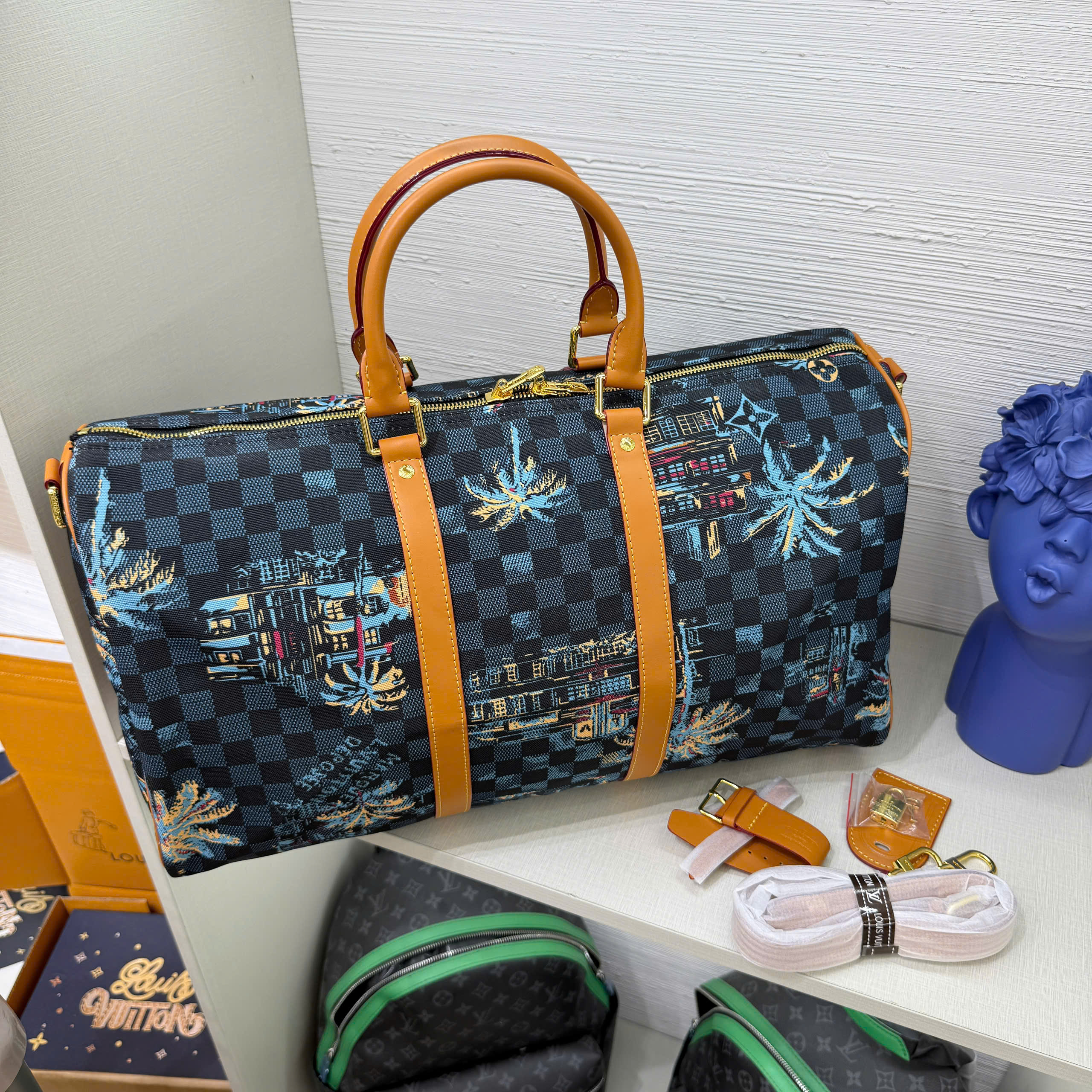 Túi trống du lịch Louis Vuitton LV Keepall Bandoulière amier Palm Trees 50 bản 1-1 on web PLD