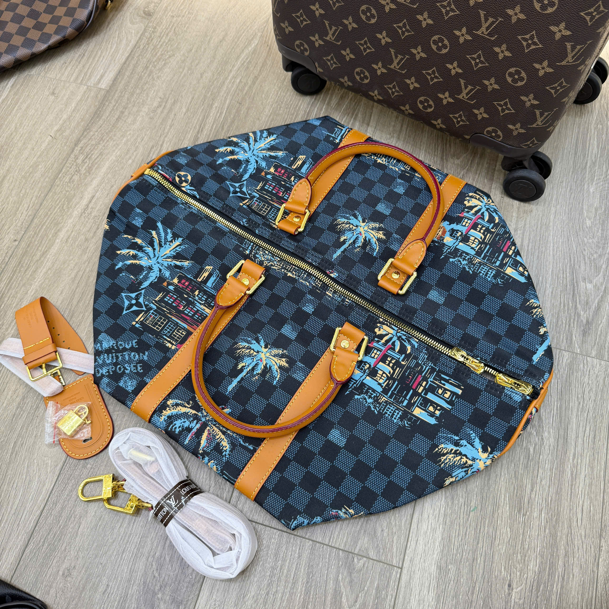 Túi trống du lịch Louis Vuitton LV Keepall Bandoulière amier Palm Trees 50 bản 1-1 on web PLD