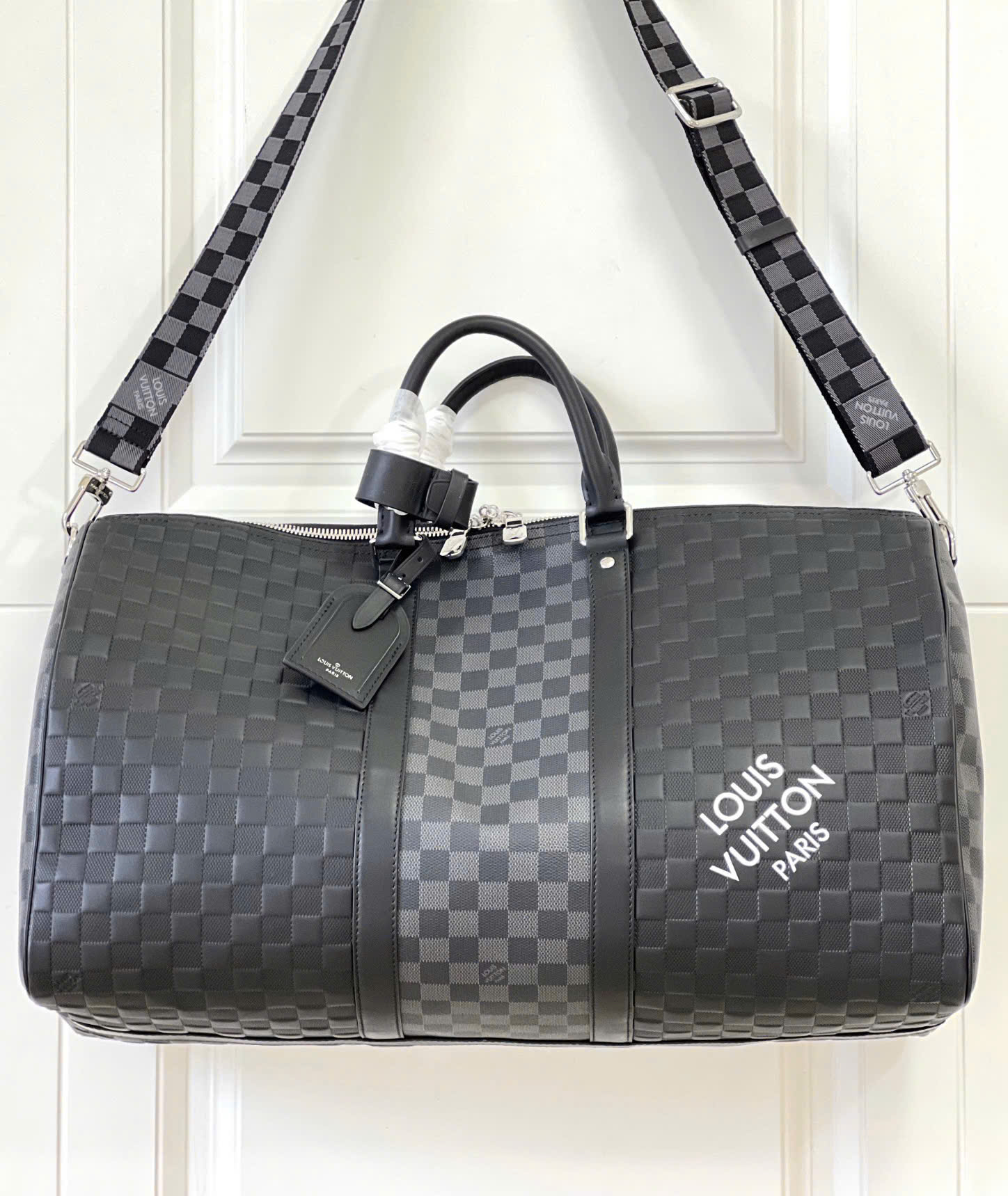 Túi trống du lịch Louis Vuitton LV Keepall Bandoulière Black Graphite Damier Caro 50 bản 1-1 on web PLD