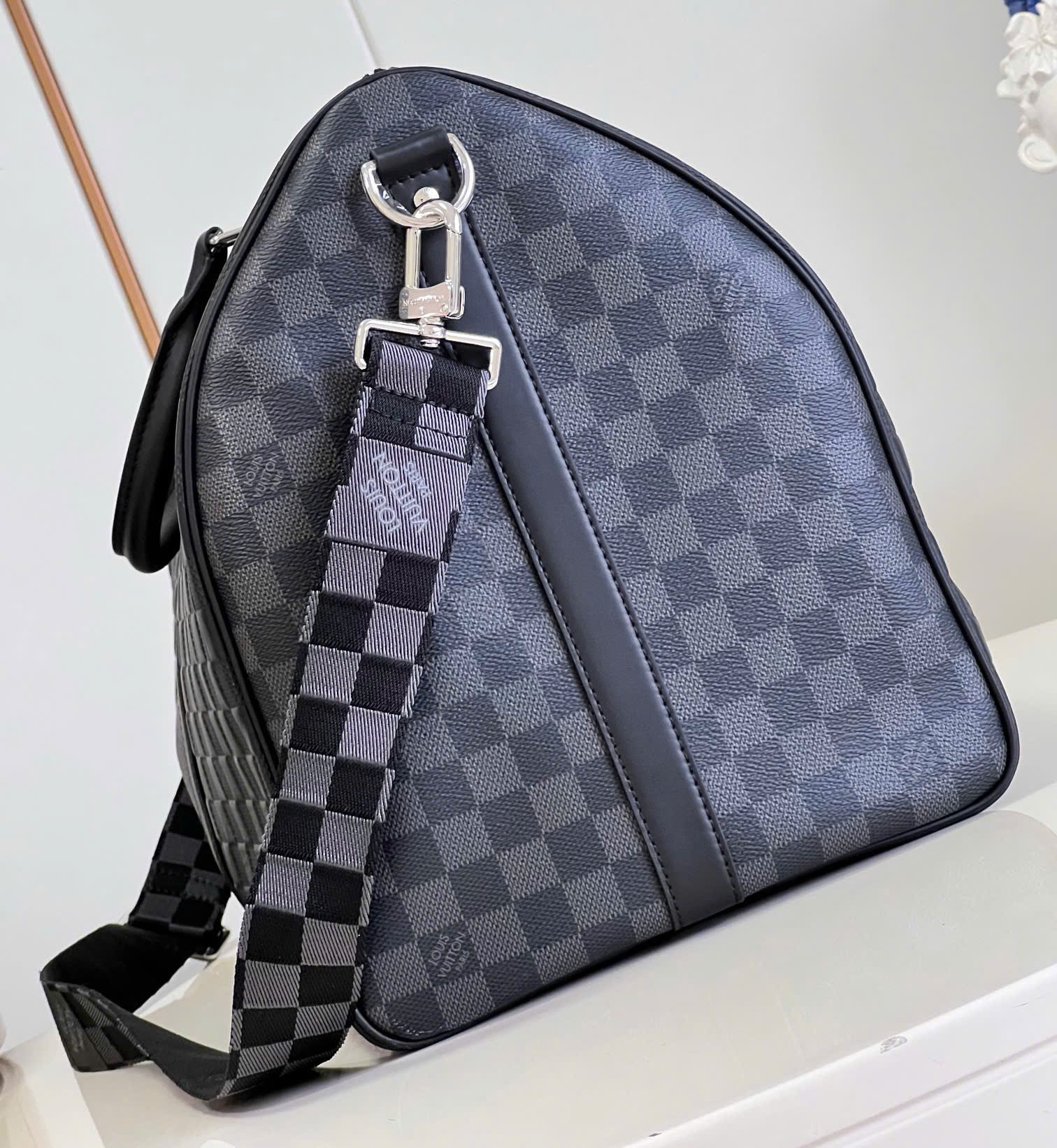 Túi trống du lịch Louis Vuitton LV Keepall Bandoulière Black Graphite Damier Caro 50 bản 1-1 on web PLD