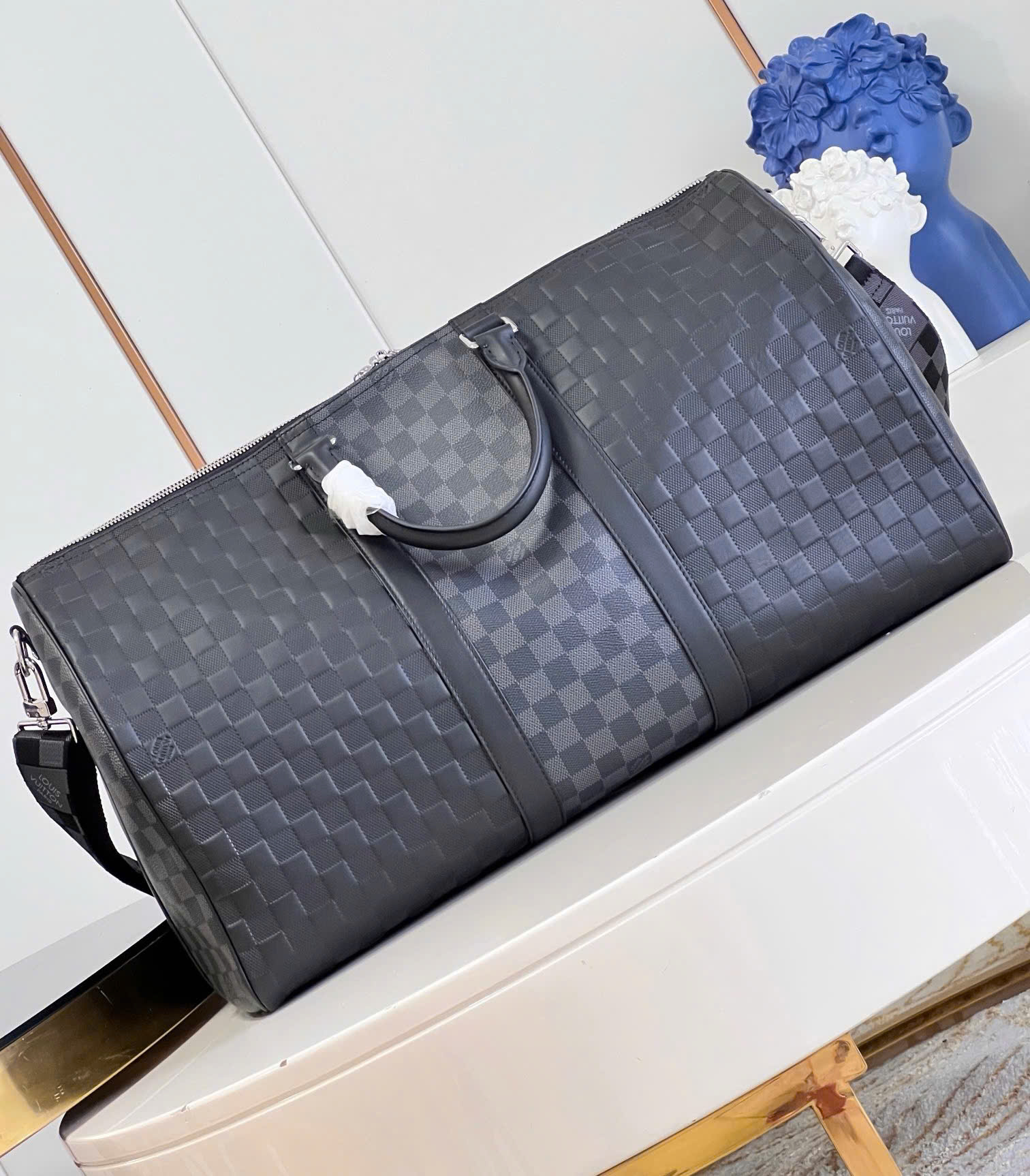 Túi trống du lịch Louis Vuitton LV Keepall Bandoulière Black Graphite Damier Caro 50 bản 1-1 on web PLD