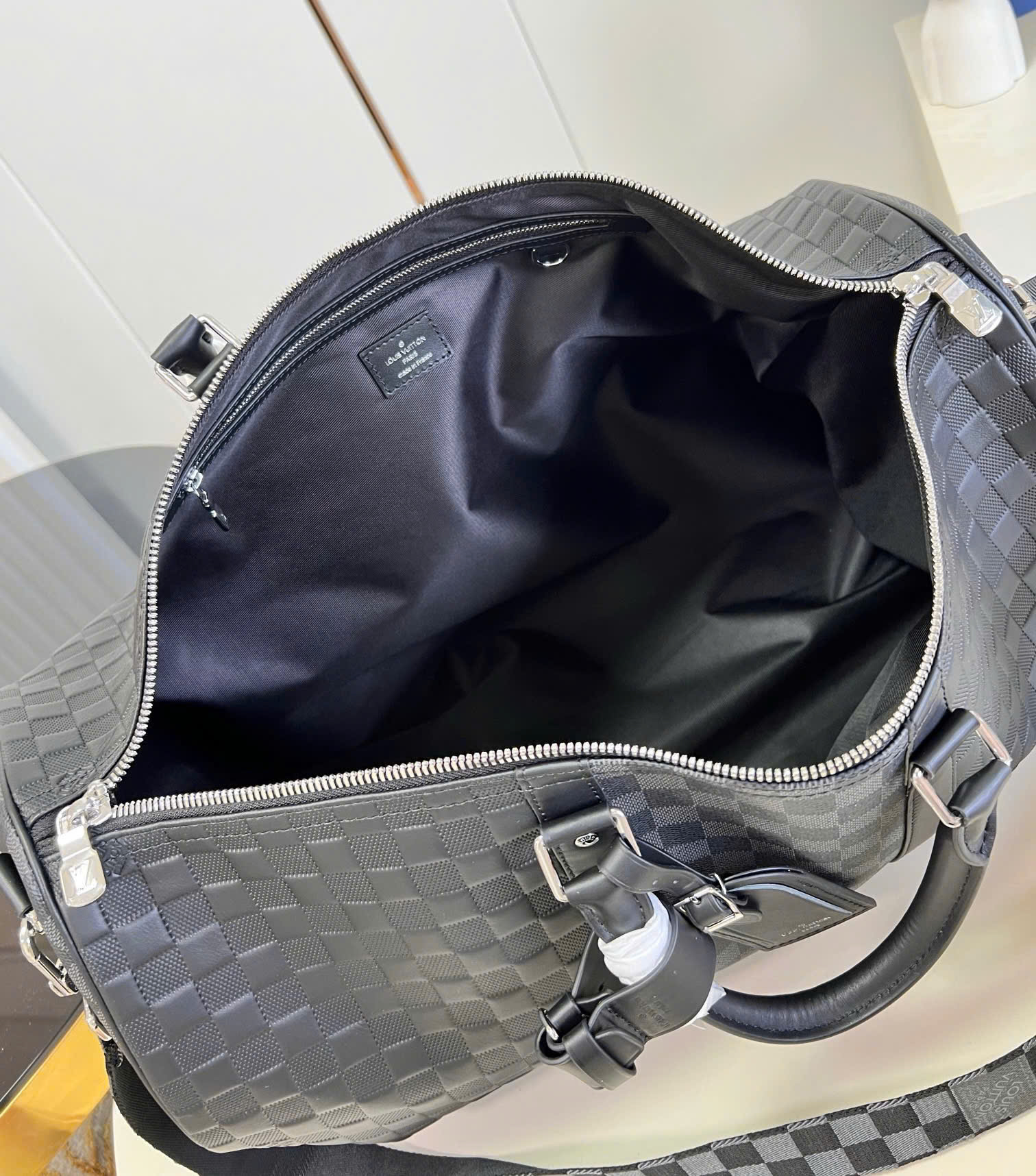 Túi trống du lịch Louis Vuitton LV Keepall Bandoulière Black Graphite Damier Caro 50 bản 1-1 on web PLD