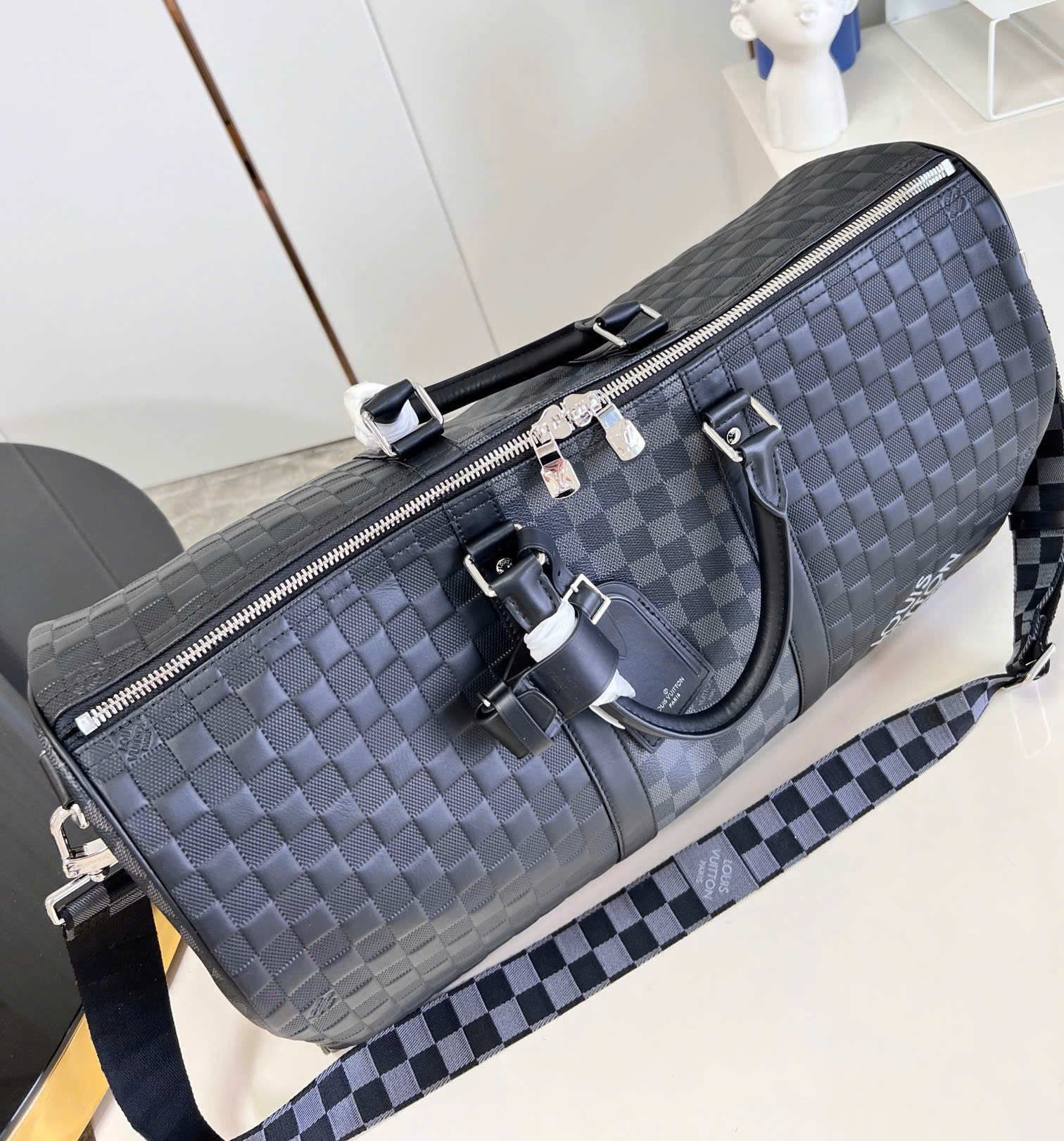 Túi trống du lịch Louis Vuitton LV Keepall Bandoulière Black Graphite Damier Caro 50 bản 1-1 on web PLD
