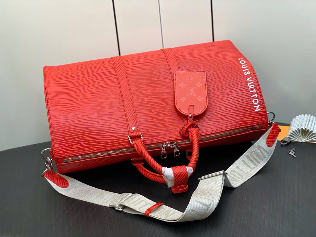 Túi trống Louis Vuitton Keepall Bandoulière Epi Red vân kẻ chiếu 50 bản 1-1 on web PLD