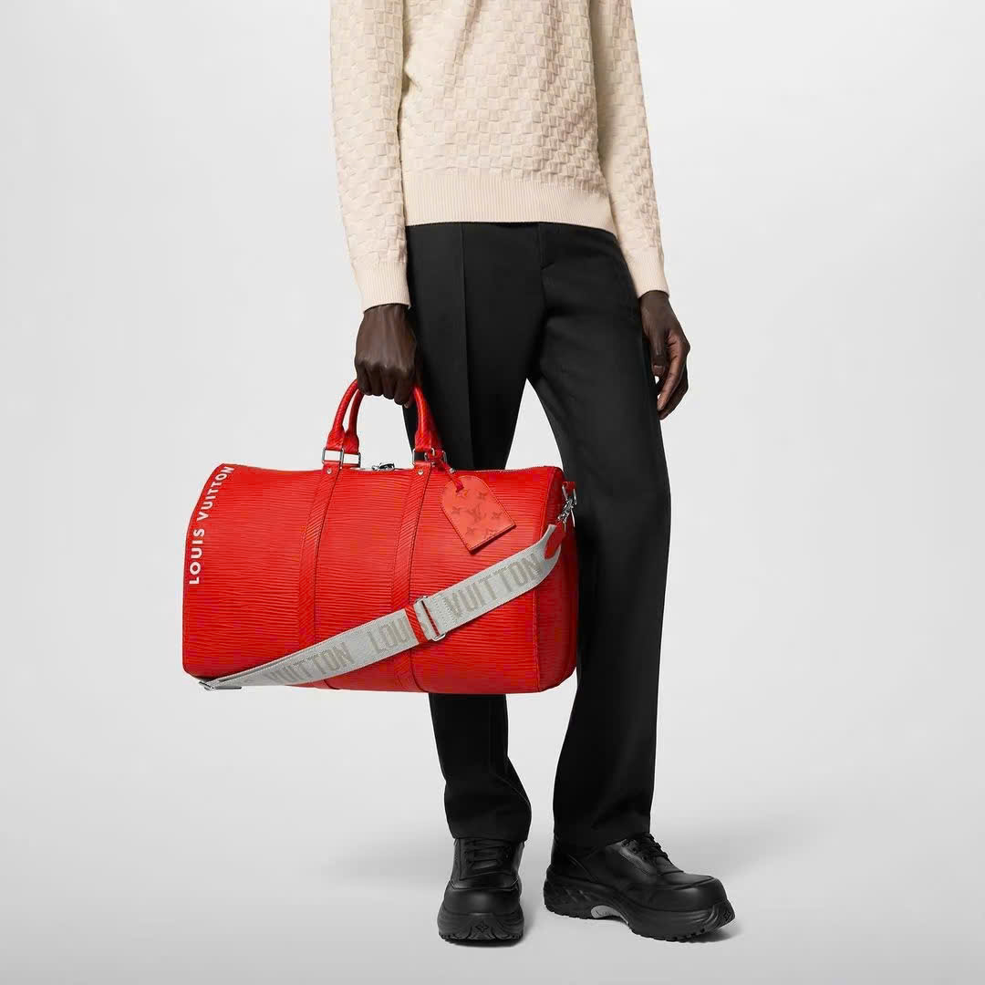Túi trống Louis Vuitton Keepall Bandoulière Epi Red vân kẻ chiếu 50 bản 1-1 on web PLD
