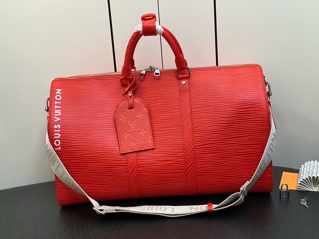 Túi trống Louis Vuitton Keepall Bandoulière Epi Red vân kẻ chiếu 50 bản 1-1 on web PLD