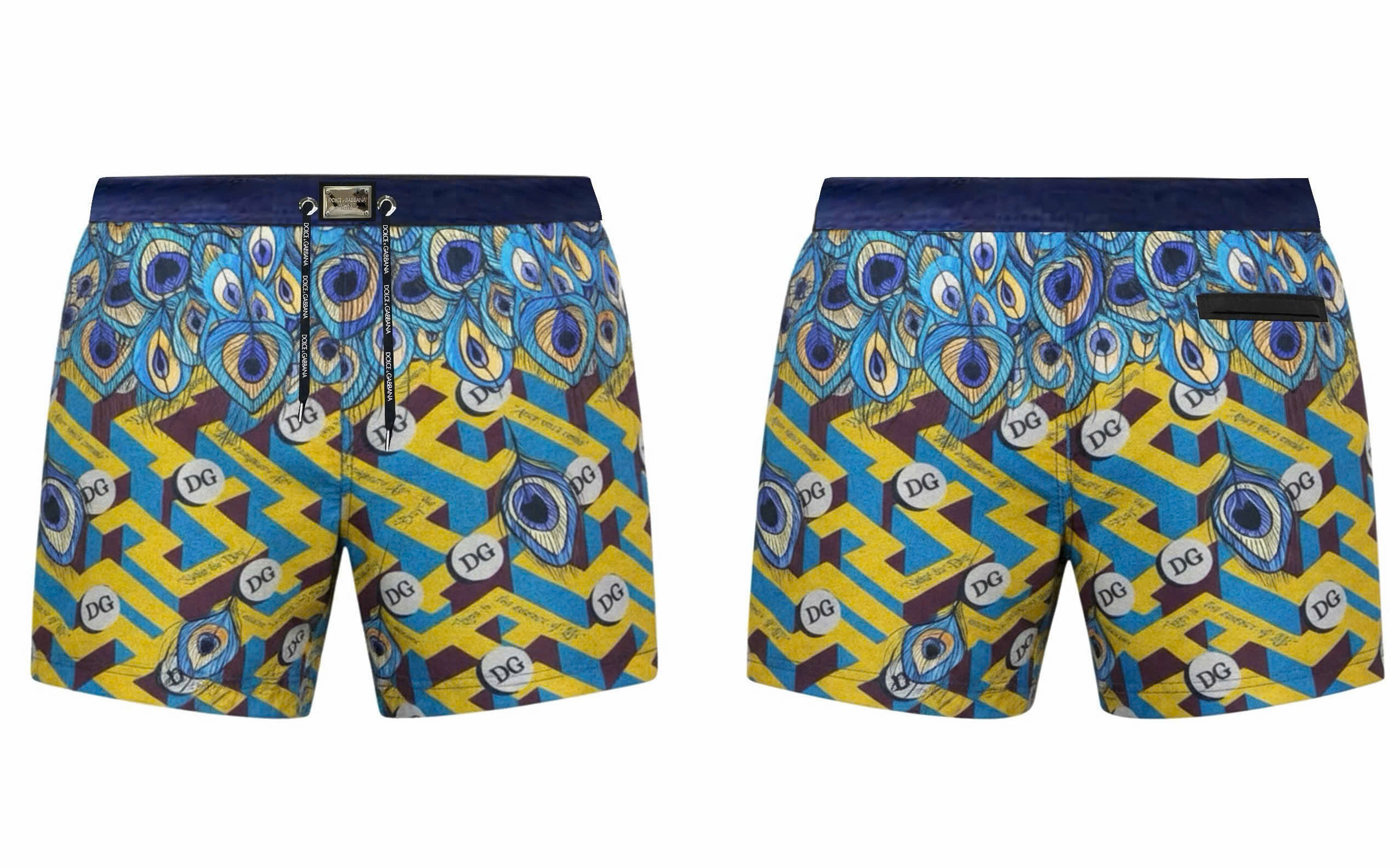 Quần short đùi gió hình Dolce Gabbana DG họa tiết Lông Công Like Auth 44-50 MK