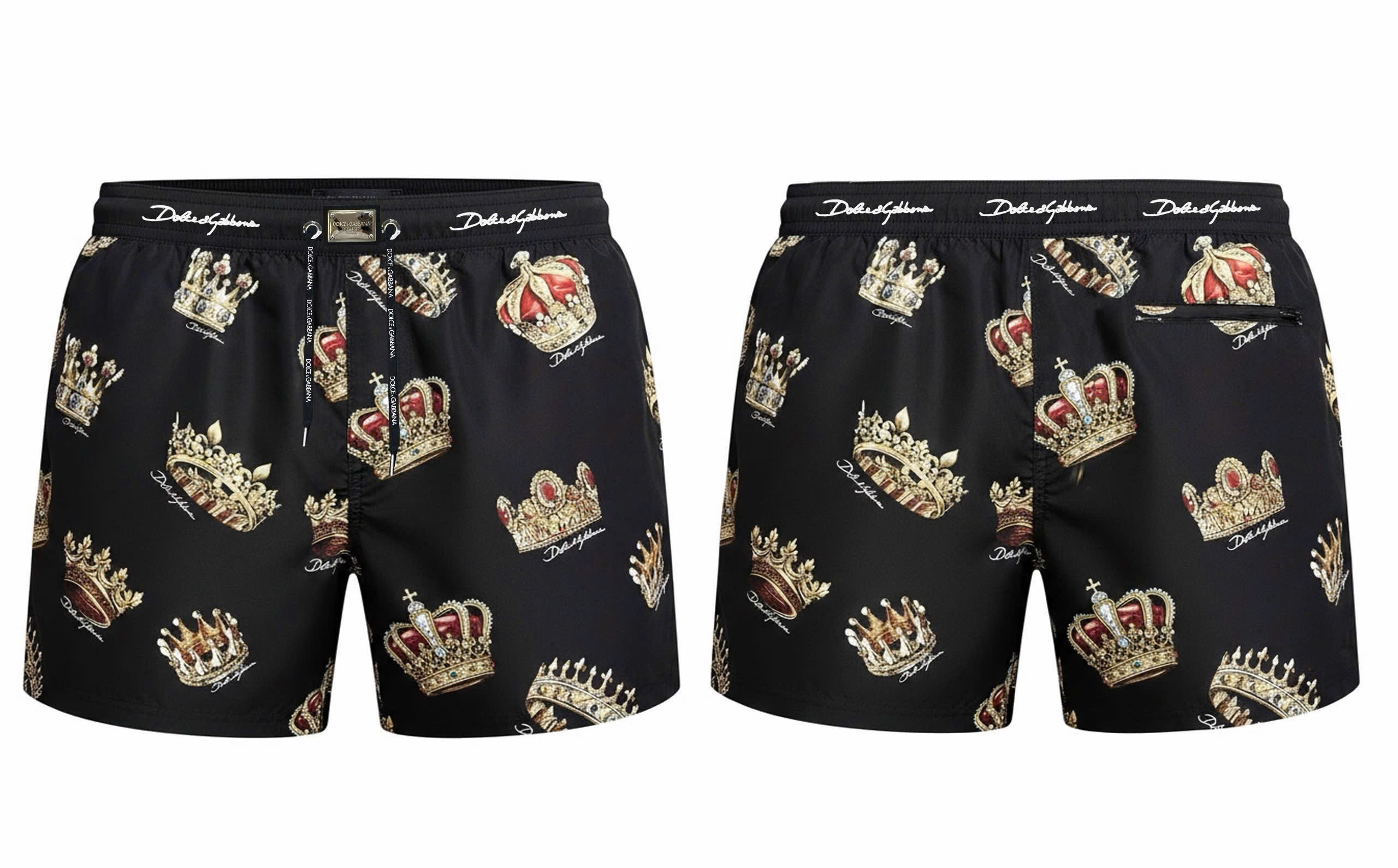 Quần short đùi gió hình Dolce Gabbana DG logo check cạp họa tiết Vương Miện Like Auth 44-50 MK