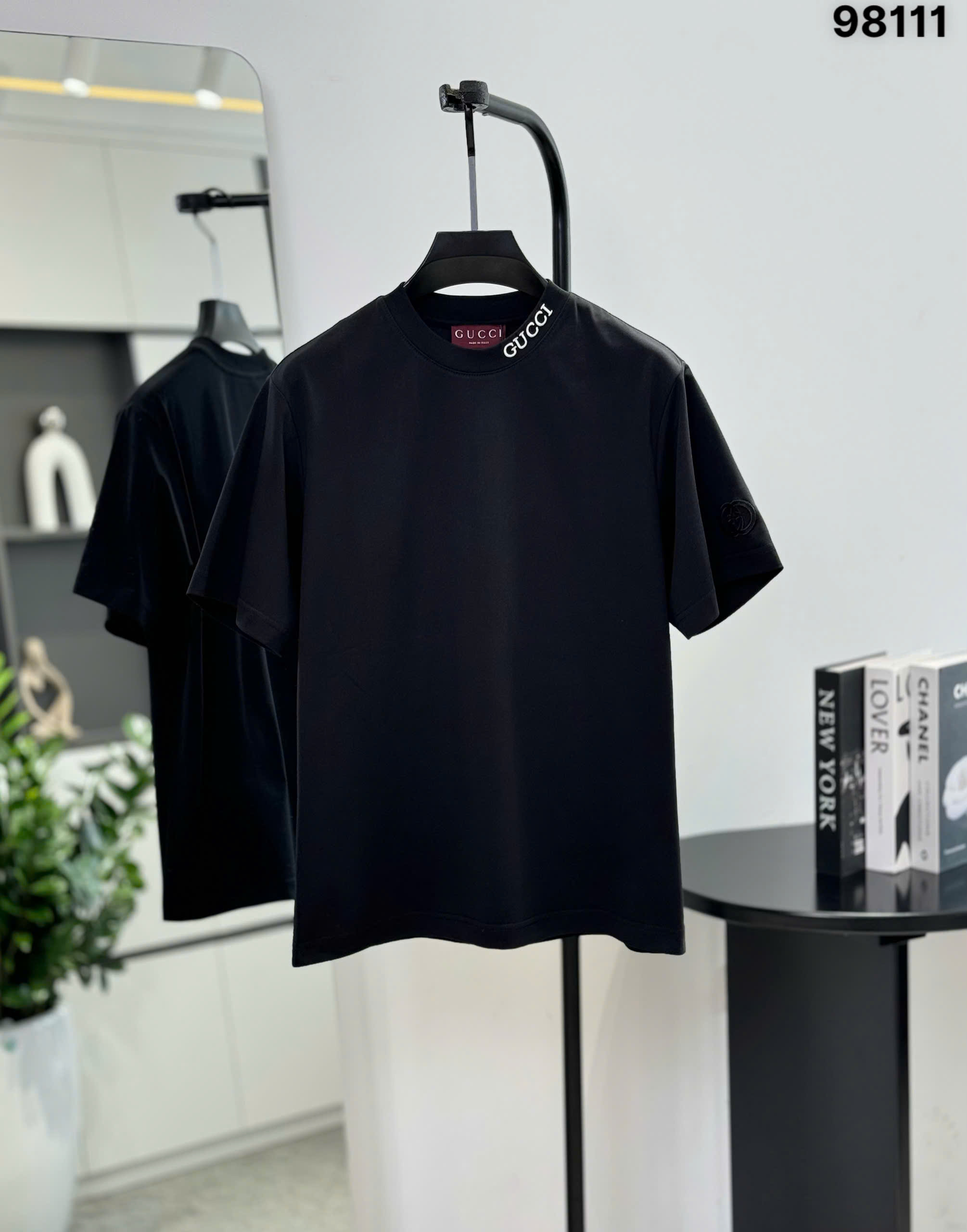 Áo phông T shirt Gucci GC logo thêu check cổ tag tay Like Auth S-L DDT\Đen