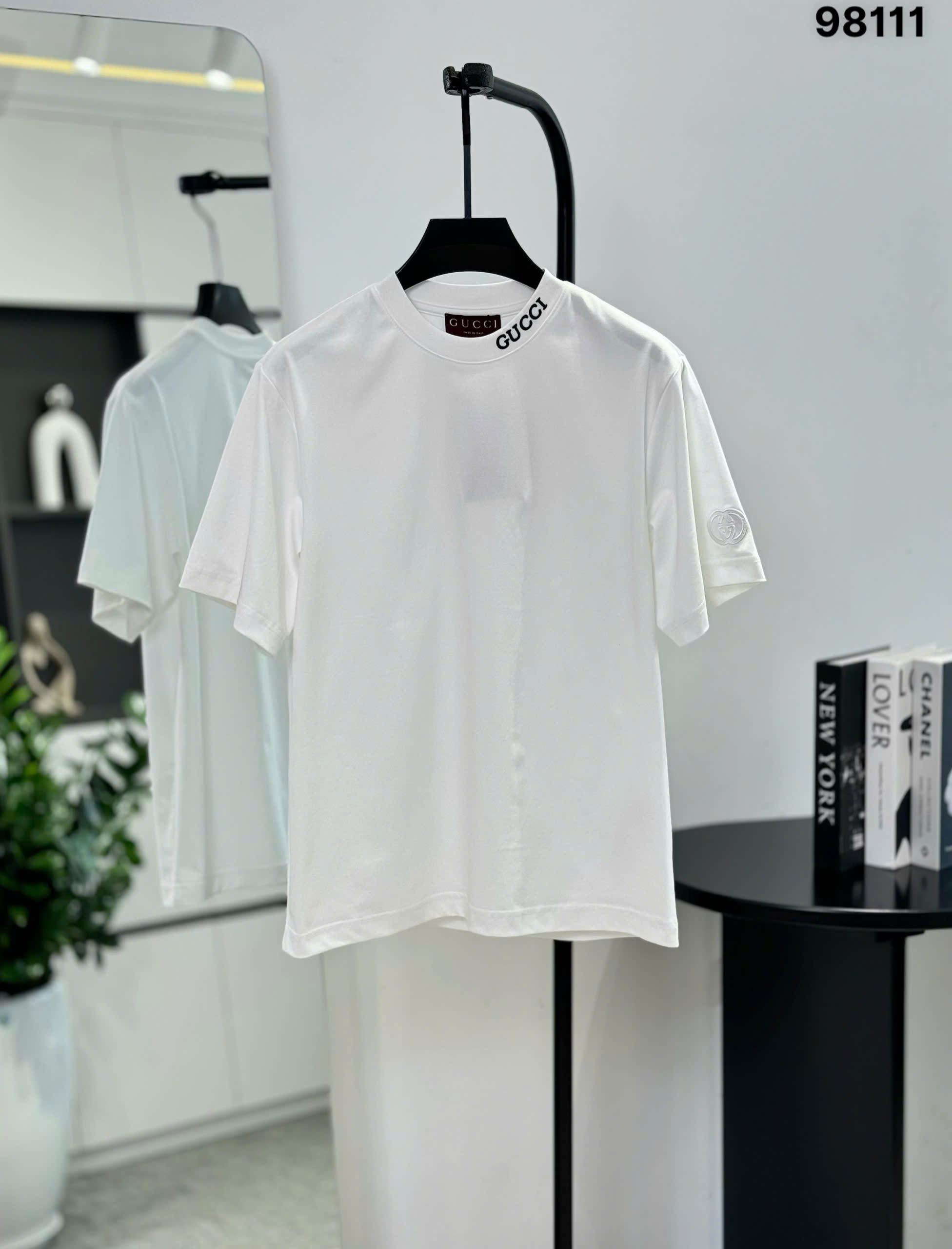 Áo phông T shirt Gucci GC logo thêu check cổ tag tay Like Auth S-L DDT/trắng